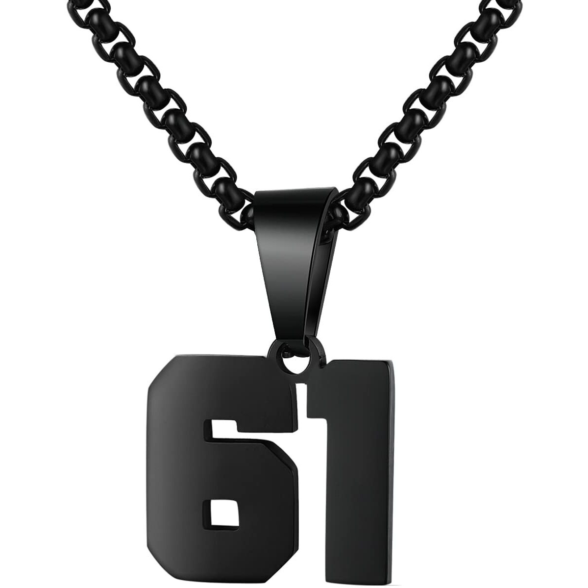 Number Necklace For Boy Black Athletes Number Stainless Steel Chain 00-99 Number Charm Pendant Personalized Sports Jewelry For Men Basketball Baseball Football(61) Over 18 Years Old