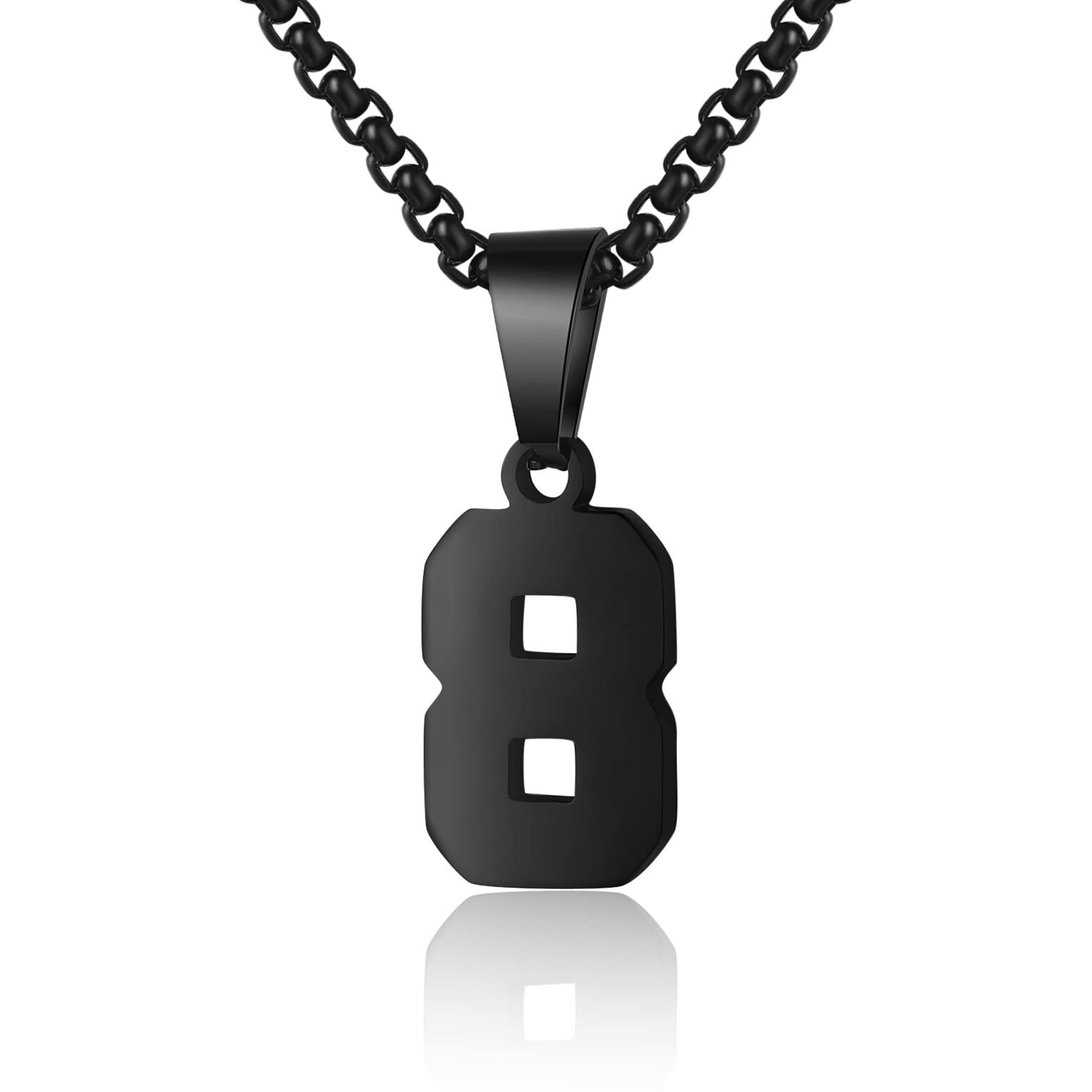 Number Necklace For Boy Black Athletes Number Stainless Steel Chain 00-99 Number Charm Pendant Personalized Sports Jewelry For Men Basketball Baseball Football(8) Over 18 Years Old