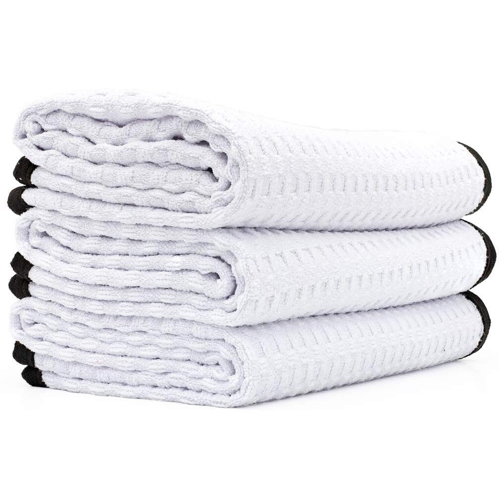 The Rag Company - Dry Me A River - Professional Korean 70/30 Blend, Microfiber Waffle-Weave, Drying & Detailing Towels, Soft Suede Edges, 390Gsm, 16In X 24In, White (3-Pack)