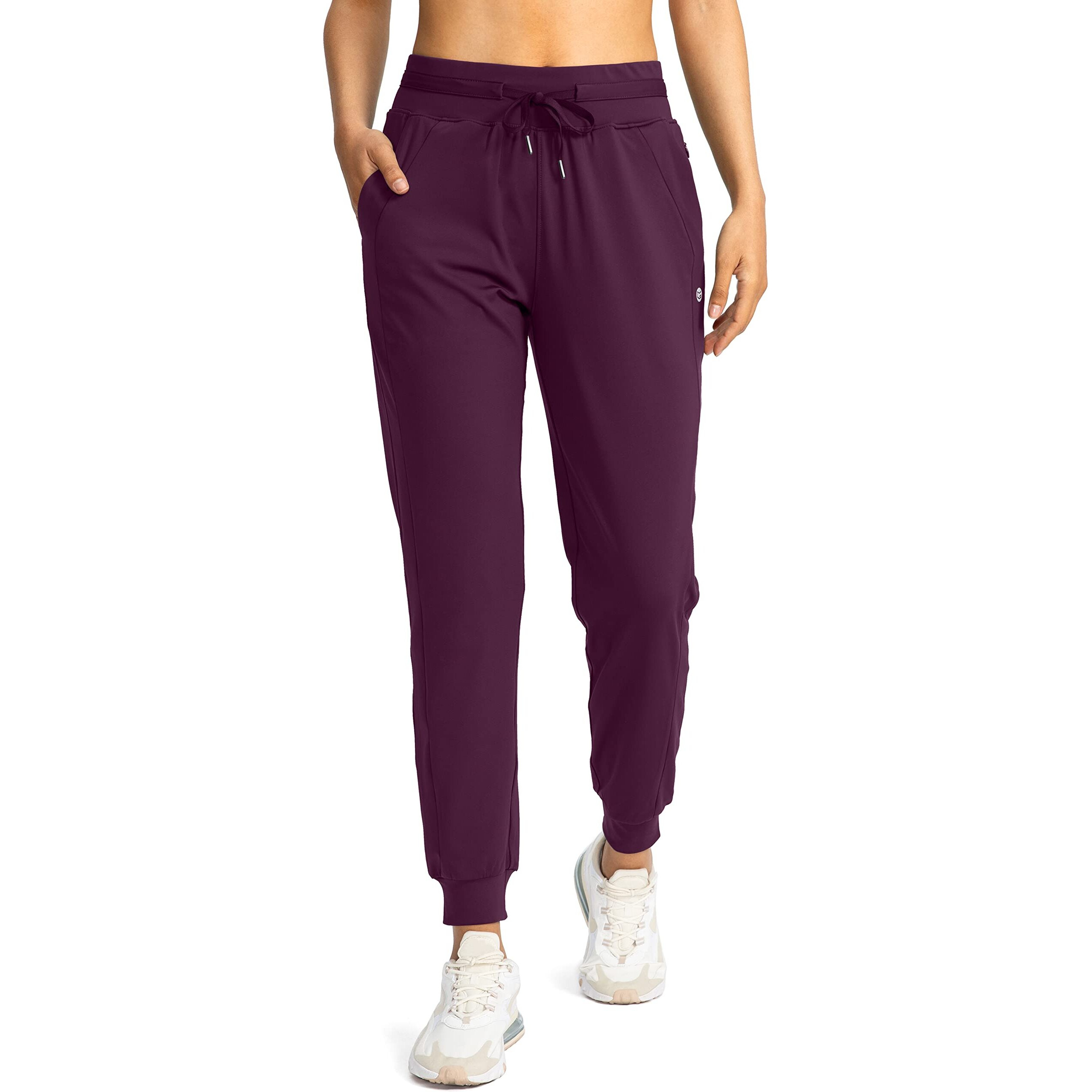 G Gradual Women's Joggers Pants With Zipper Pockets High Waisted Athletic Tapered Sweatpants For Women Workout Lounge (Wine Red, Large)