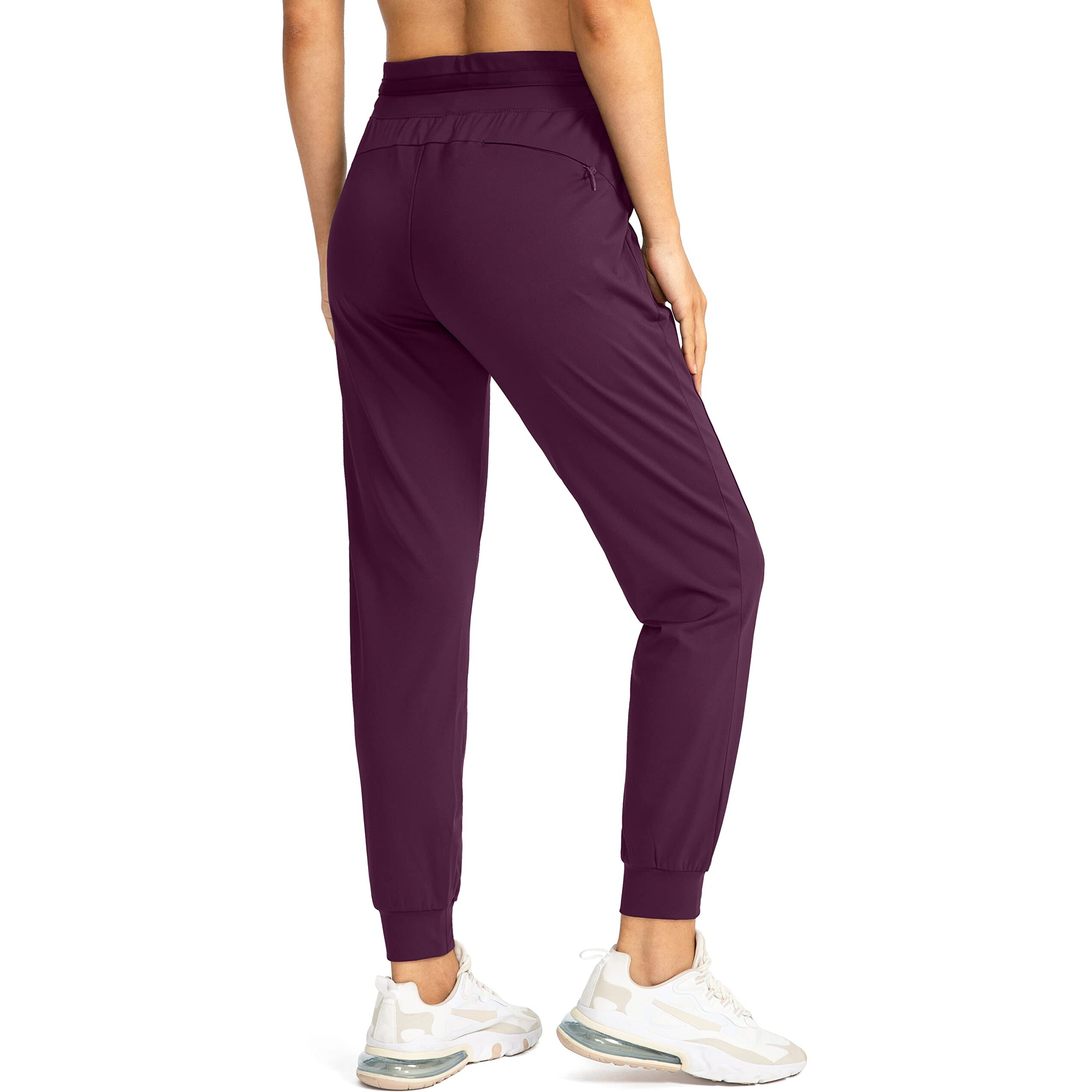 G Gradual Women's Joggers Pants With Zipper Pockets High Waisted Athletic Tapered Sweatpants For Women Workout Lounge (Wine Red, Large)
