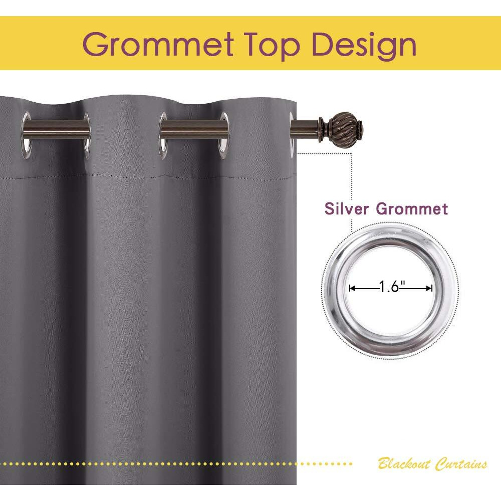 Nicetown Grey Blackout Curtain Panels For Bedroom, Thermal Insulated Grommet Top Blackout Draperies And Drapes For Basement (2 Panels, W70 X L54-Inch, Grey)