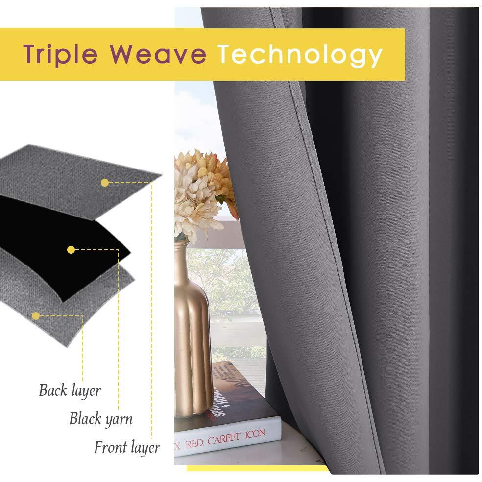 Nicetown Grey Blackout Curtain Panels For Bedroom, Thermal Insulated Grommet Top Blackout Draperies And Drapes For Basement (2 Panels, W70 X L54-Inch, Grey)