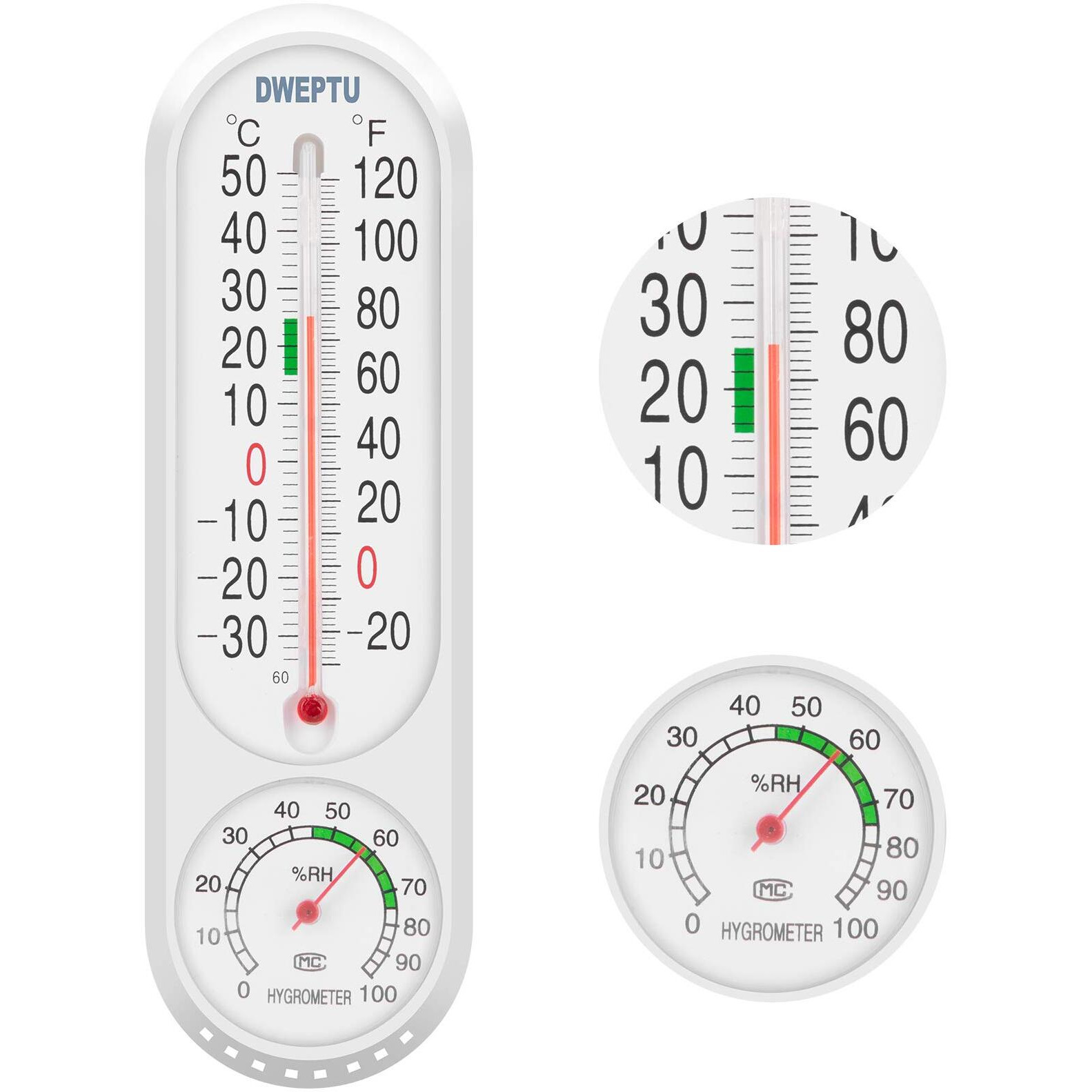 Outdoor/Indoor Thermometer Hygrometer Humidity Meter Thermometers Temperature Humidity Gauge Meter With Celsius/Fahrenheit (/) For Patio Field Cellar Garden Humidors Greenhouse Closet By Dweptu