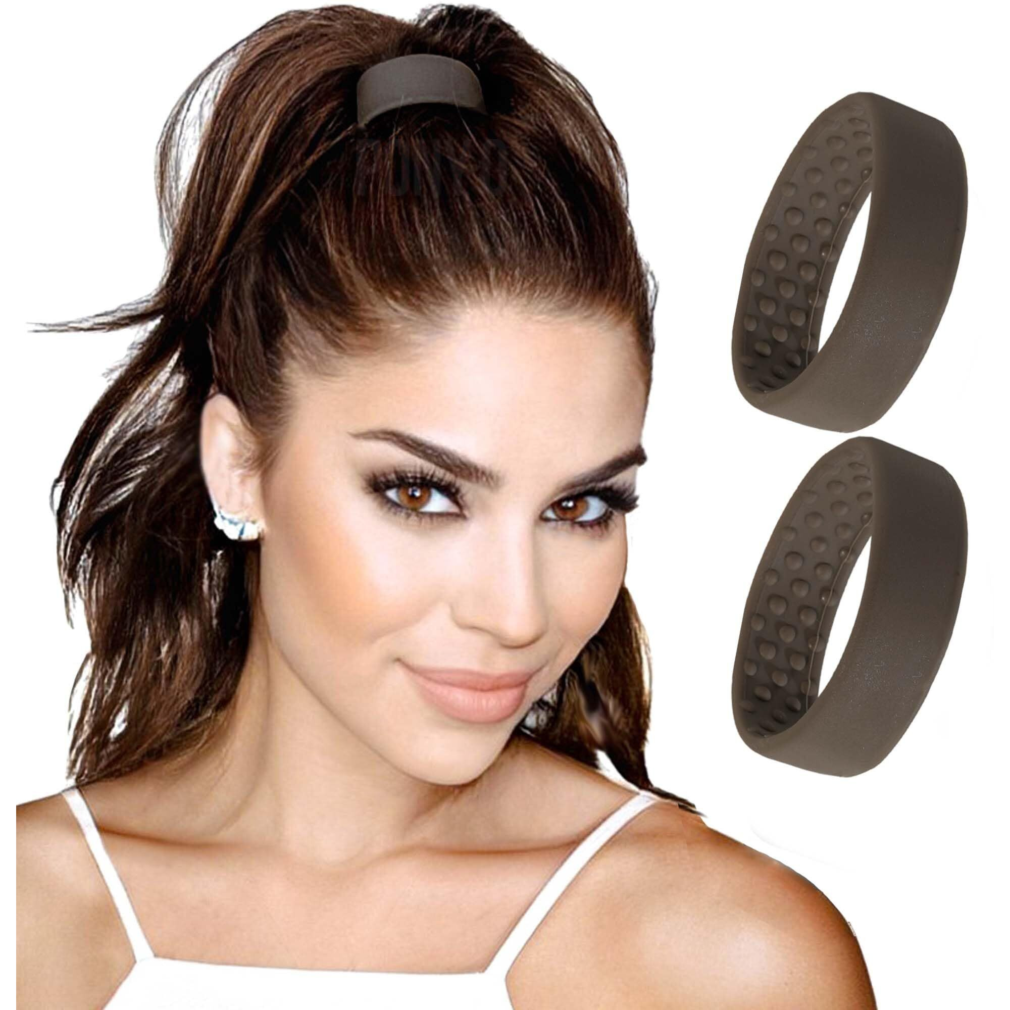 Pony-O For Fine, Medium Or Slightly Thick Hair - Original No Damage Volumizing Ponytail Hair Ties - Patented Bendable Design - Stylish Hair Accessories For Women - 2 Pack Brown - Medium