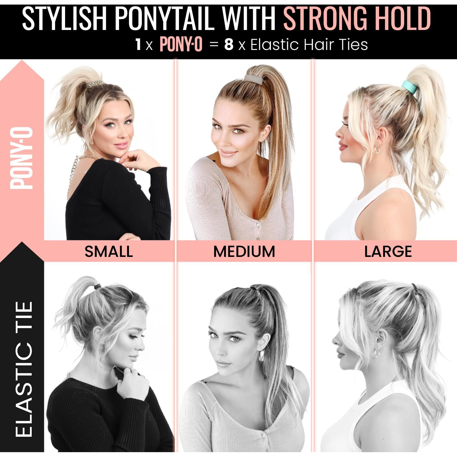 Pony-O For Fine, Medium Or Slightly Thick Hair - Original No Damage Volumizing Ponytail Hair Ties - Patented Bendable Design - Stylish Hair Accessories For Women - 2 Pack Brown - Medium