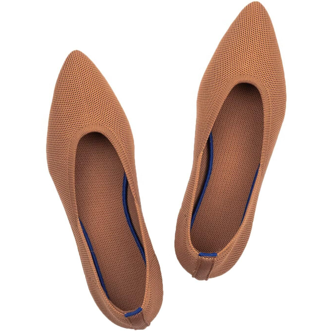 Frank Mully Womens Pointed Toe Flats Knit Dress Shoes Comfort Women Shoes Slip On Shoes For Woman Classic Softable Shoes Low Wedge Fawn, 5