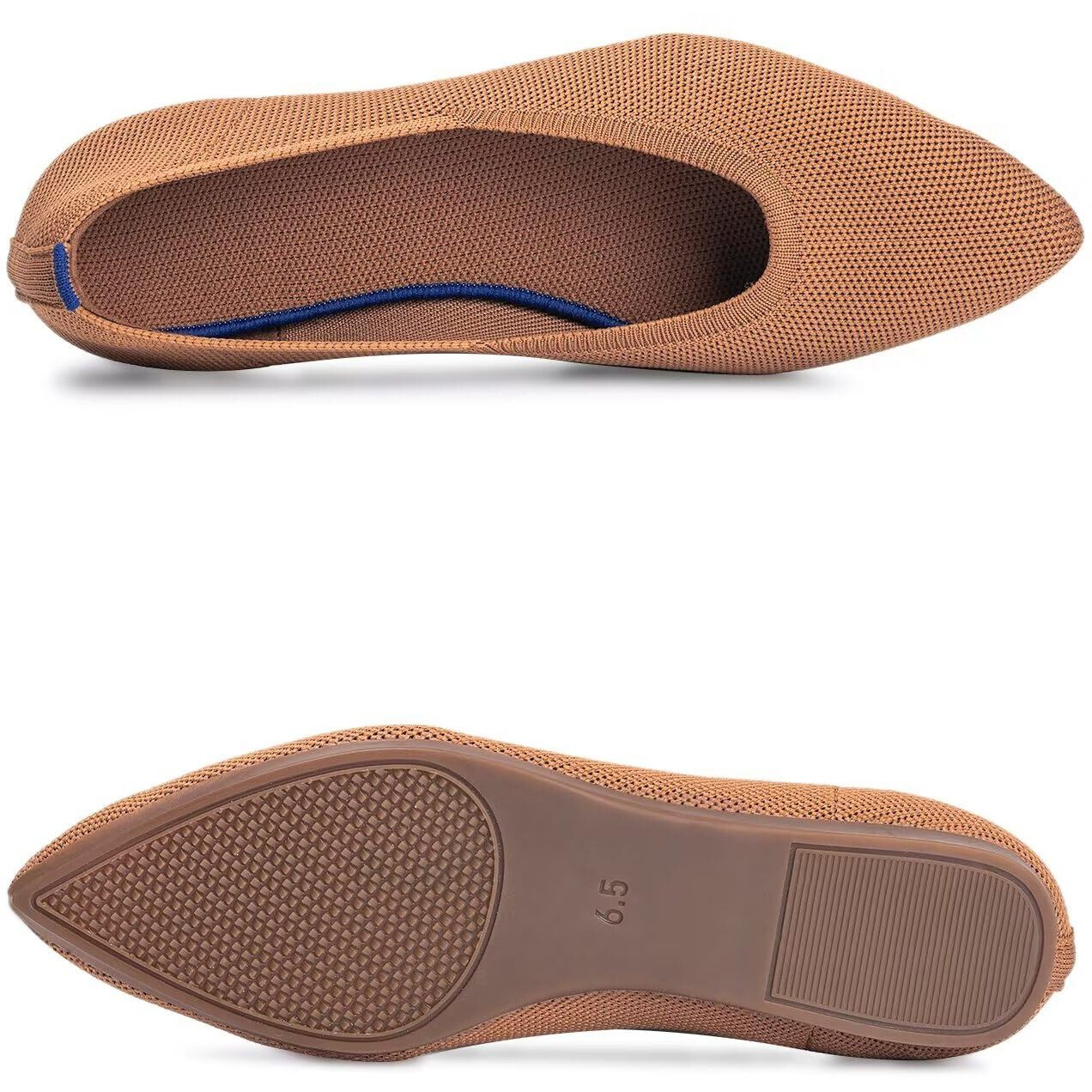 Frank Mully Womens Pointed Toe Flats Knit Dress Shoes Comfort Women Shoes Slip On Shoes For Woman Classic Softable Shoes Low Wedge Fawn, 5