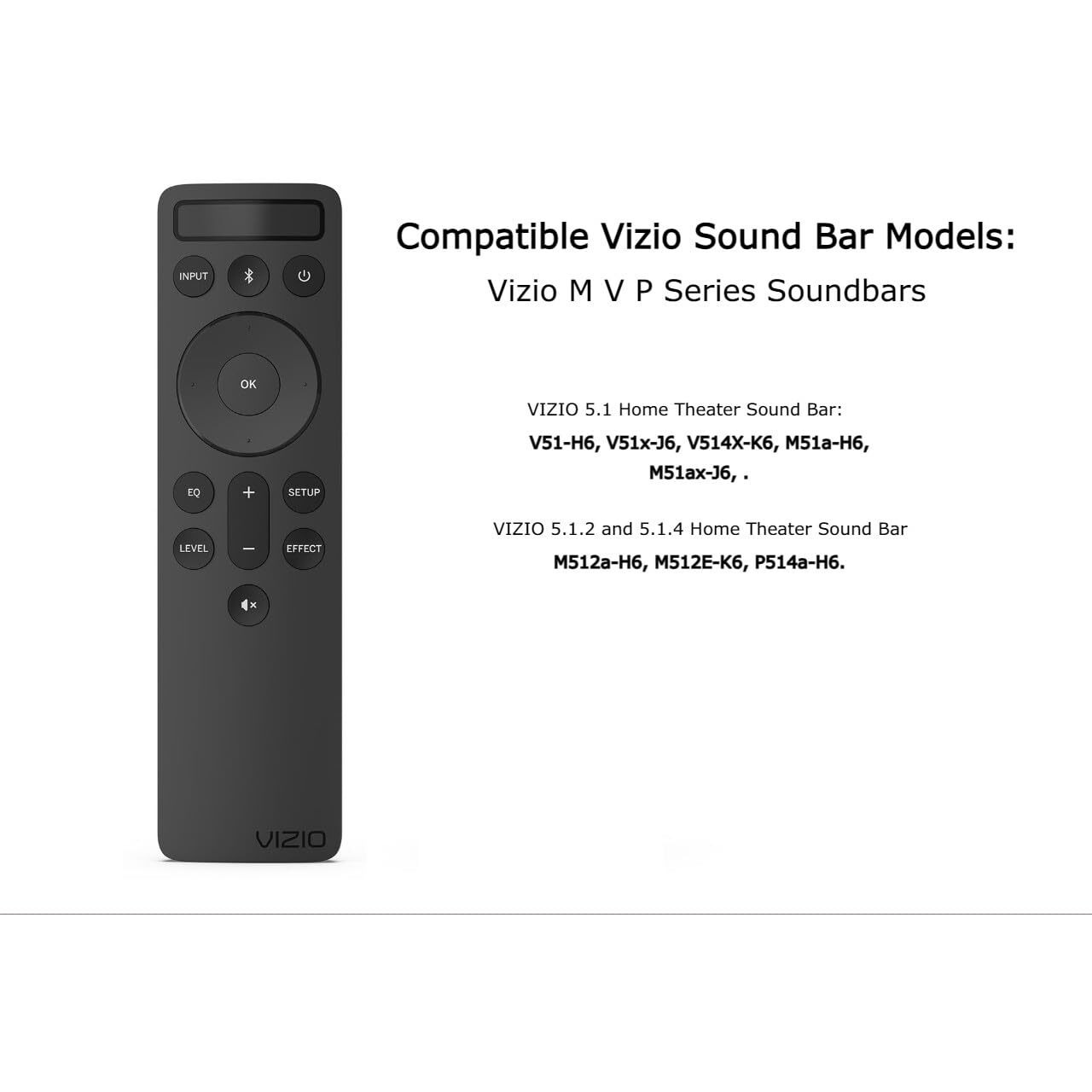 Oem Replacement Backlit Display Bluetooth Remote For Vizio 5.1 Premium Sound Bar Home Theater System M512-H6, V51-H6, V51X-J6, M51A-H6, M512A-H6, 51Ax-J6, P514A-H6