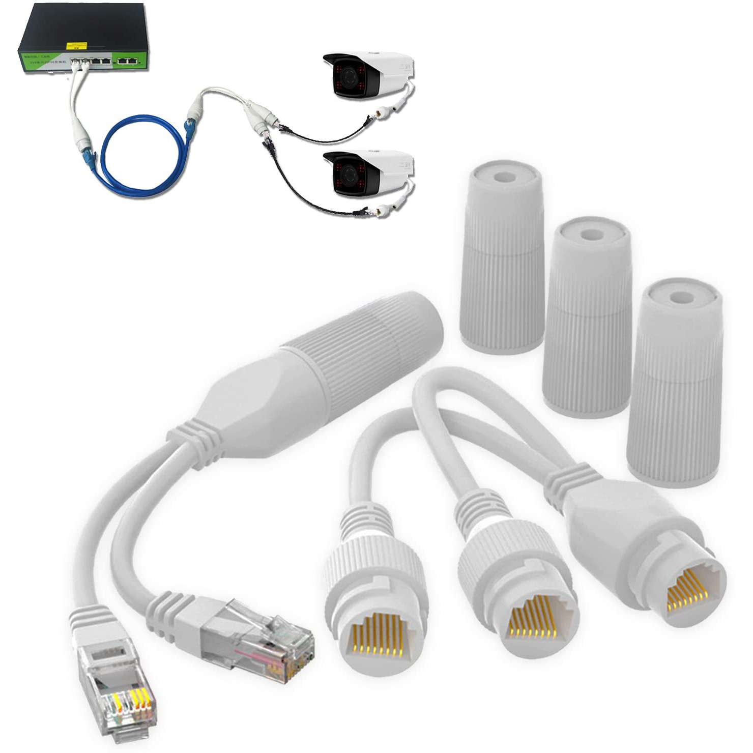 Ethernet Splitter, Waterproof Poe Combiner Splitter Adapter, Run 2 Ip Cameras On 1 Network Cable