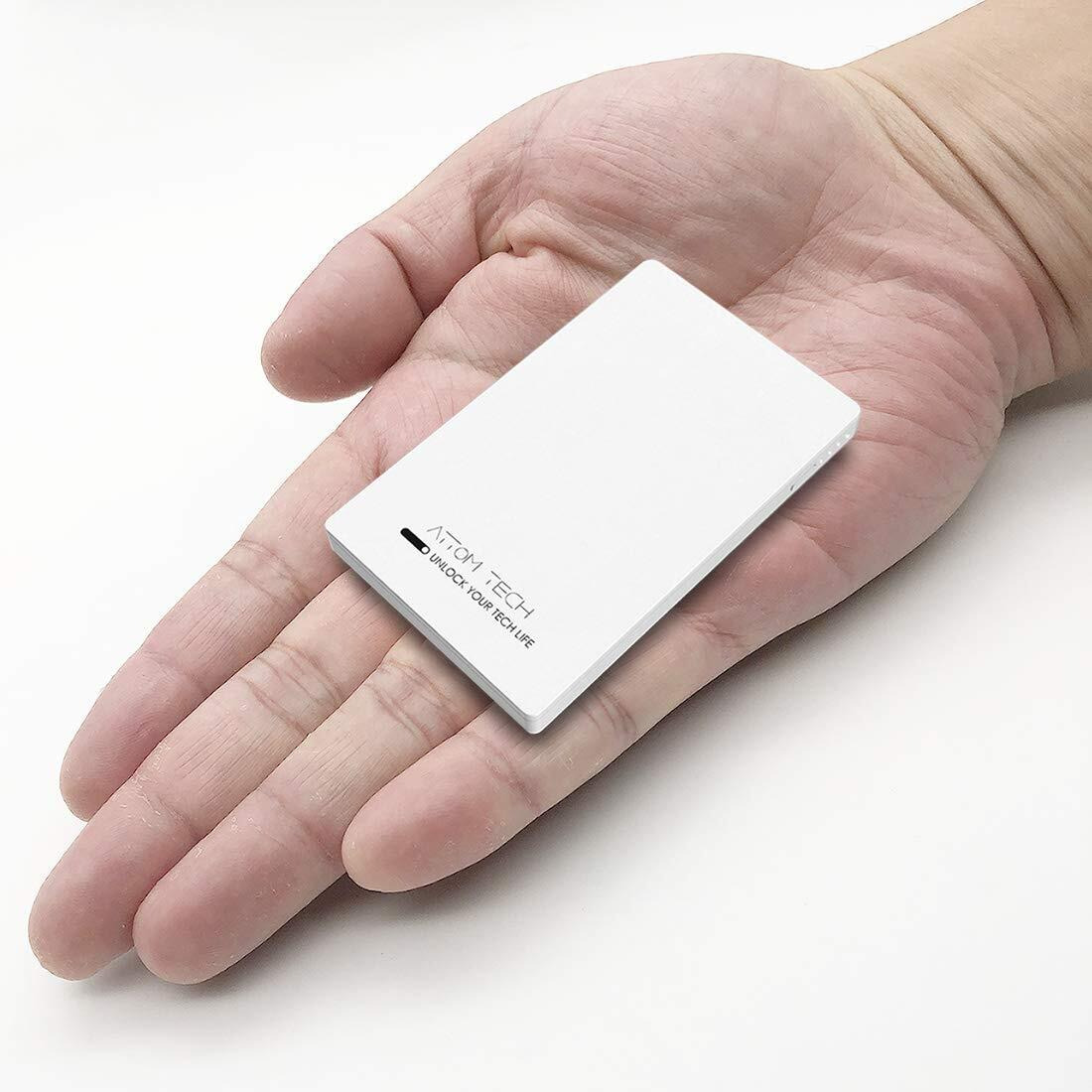 Attom Tech Usb Output Super Slim Power Bank Ultra Thin 3000Mah Portable Charger, Micro Usb And Usb-C Dual Input Ports Mini External Phone Battery Pack Small Emergency Phone Power Backup (White)