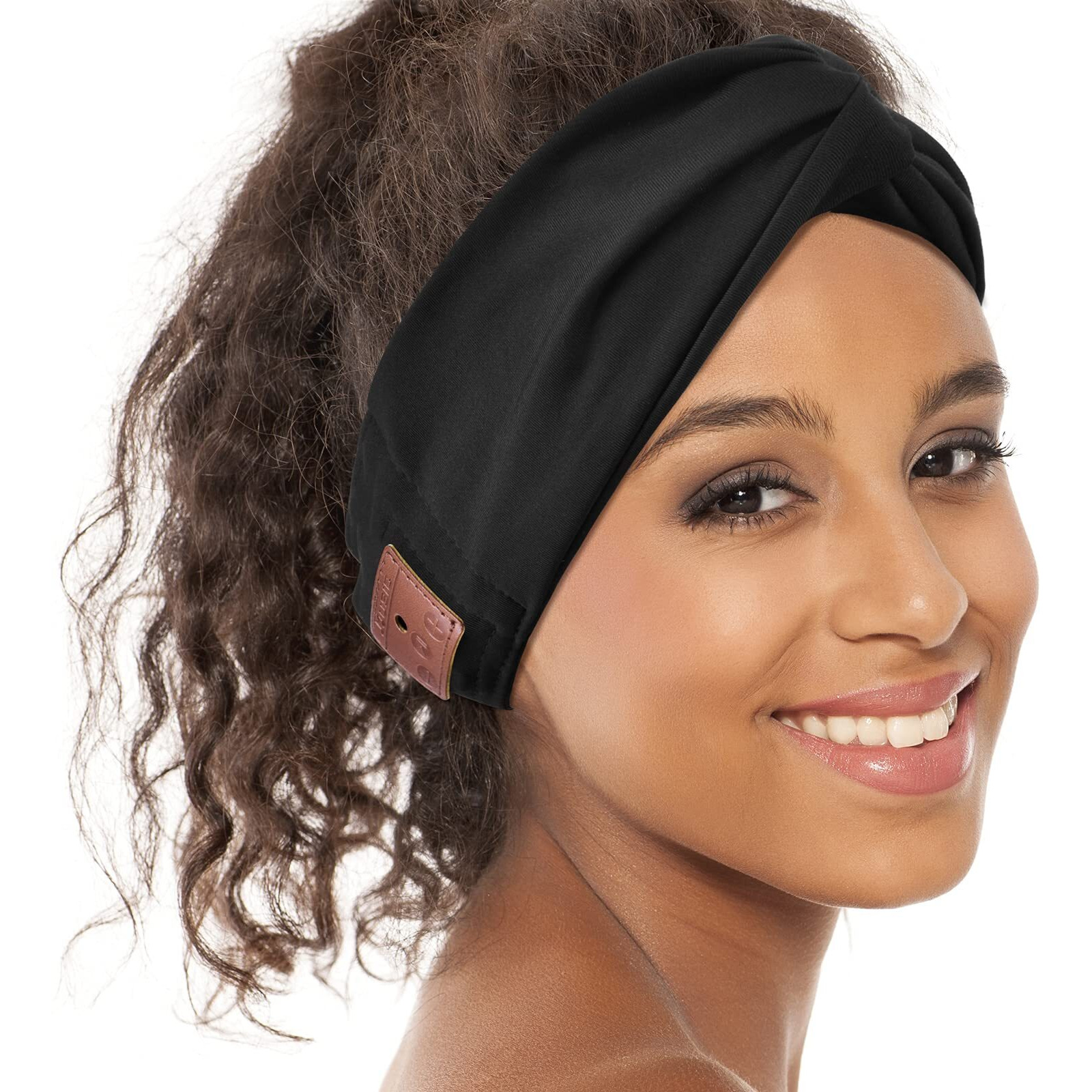 Bulypazy Bluetooth Headband For Women, Hd Speakers Bluetooth 50 Wireless Headband Headphones, Fashion Black Head Band With Knottedtwist Design For Yoga, Workout, Running, Sports, Gift (Black-1)