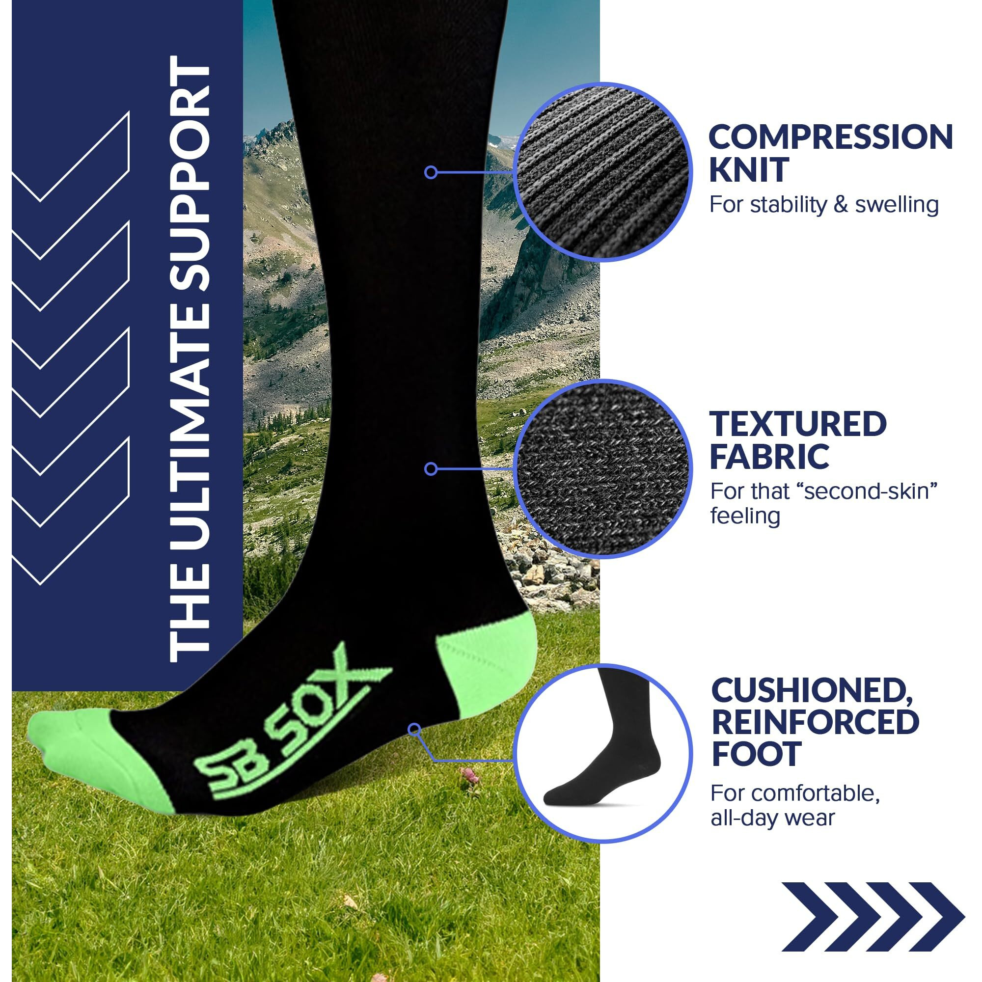 Sb Sox Compression Socks (20-30Mmhg) For Men & Women - Best Compression Socks For All Day Wear, Better Blood Flow, Swelling (Small, Black/Green)