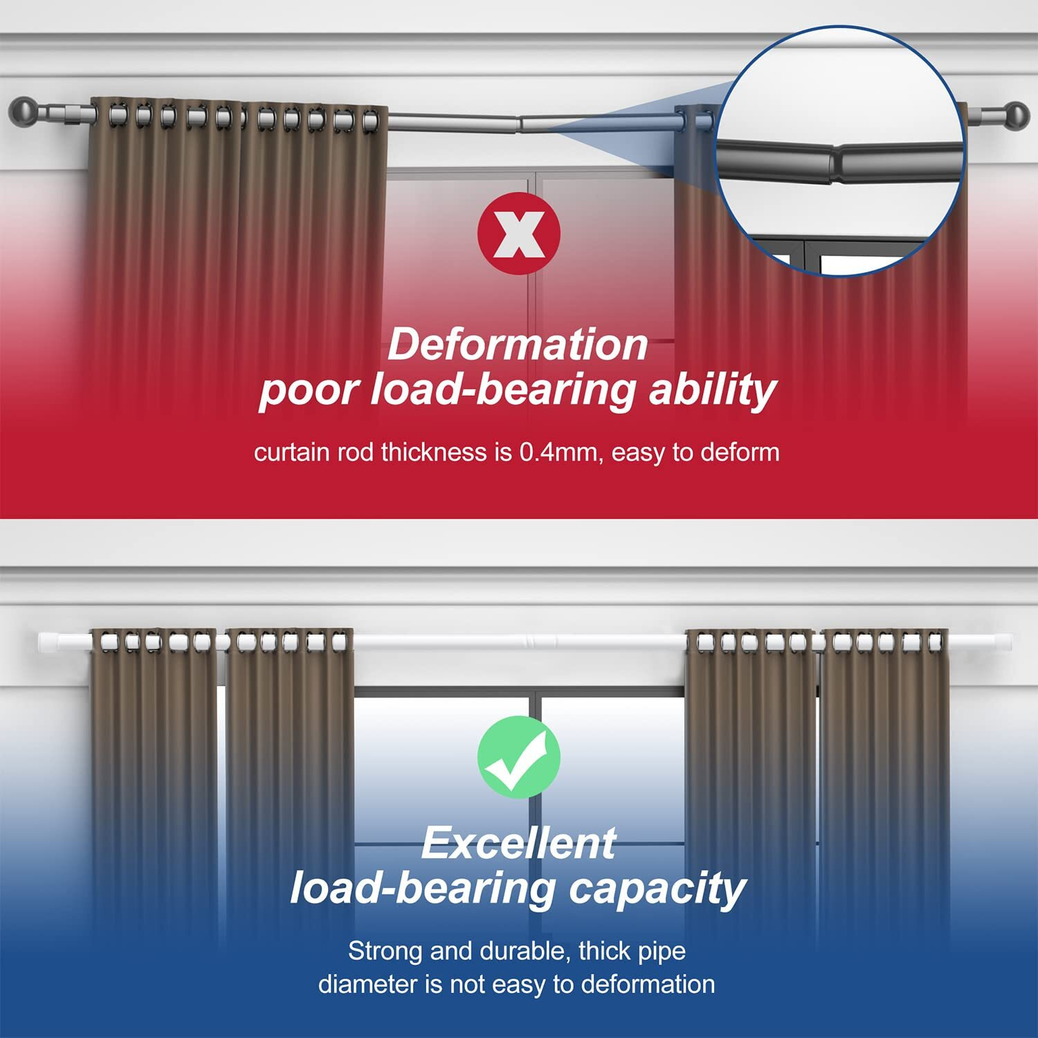 Alskarhem Black Curtain Rods For Windows 30 To 60 Inch,5/8 Inch Small Curtain Rod Set With Brackets