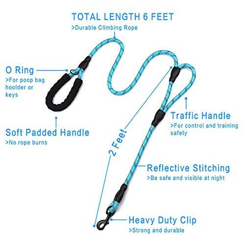 Rope Dog Leash 6Ft Long,Traffic Padded Two Handle,Heavy Duty,Reflective Double Handles Lead For Control Safety Training,Leashes For Large Dogs Or Medium Dogs,Dual Handles Leads(Light Blue)
