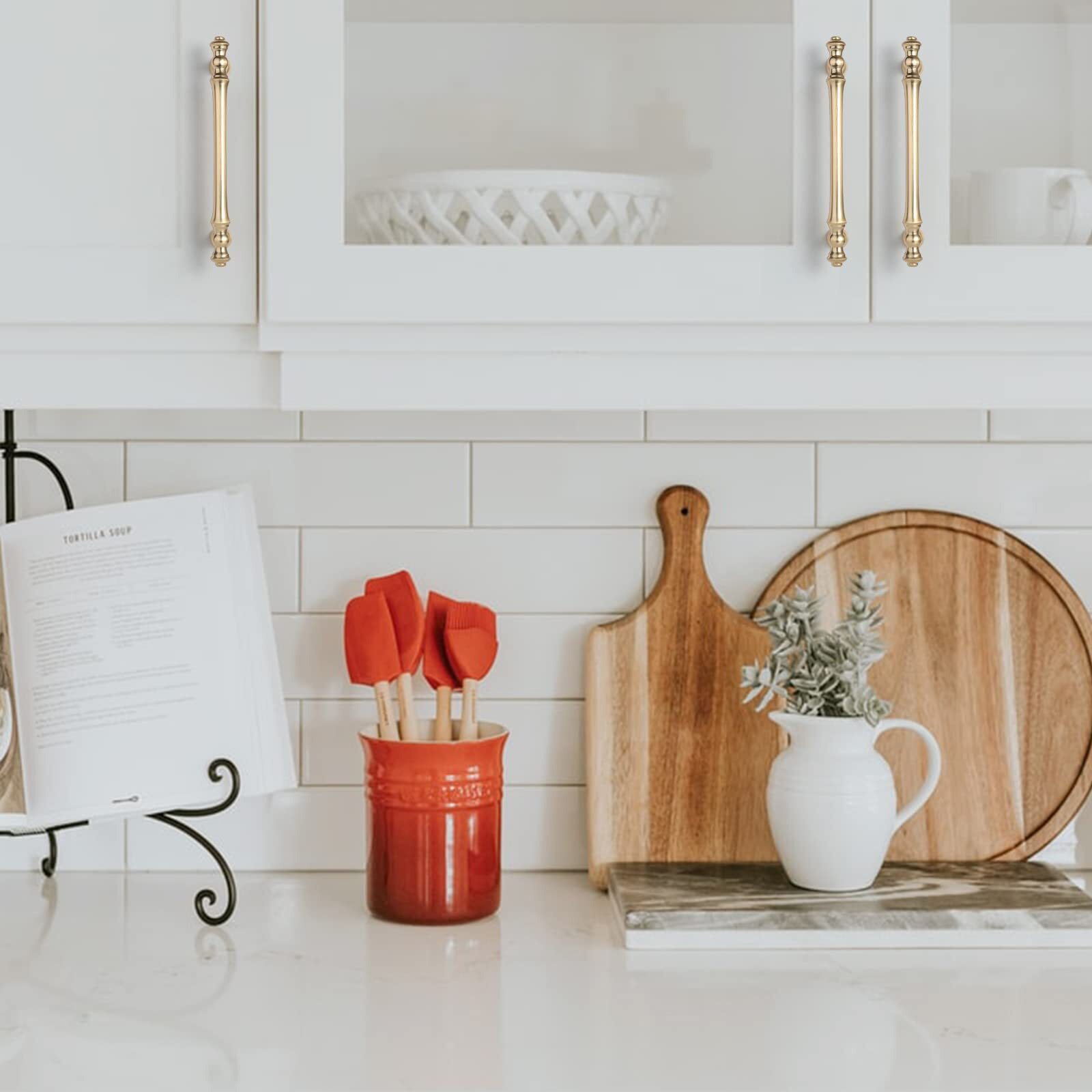 Asidrama 6 Pack 5 Inch(128Mm) Brushed Brass Kitchen Cabinet Handles, Gold Cabinet Pulls Kitchen Cabinet Hardware For Cupboard Drawer Pulls