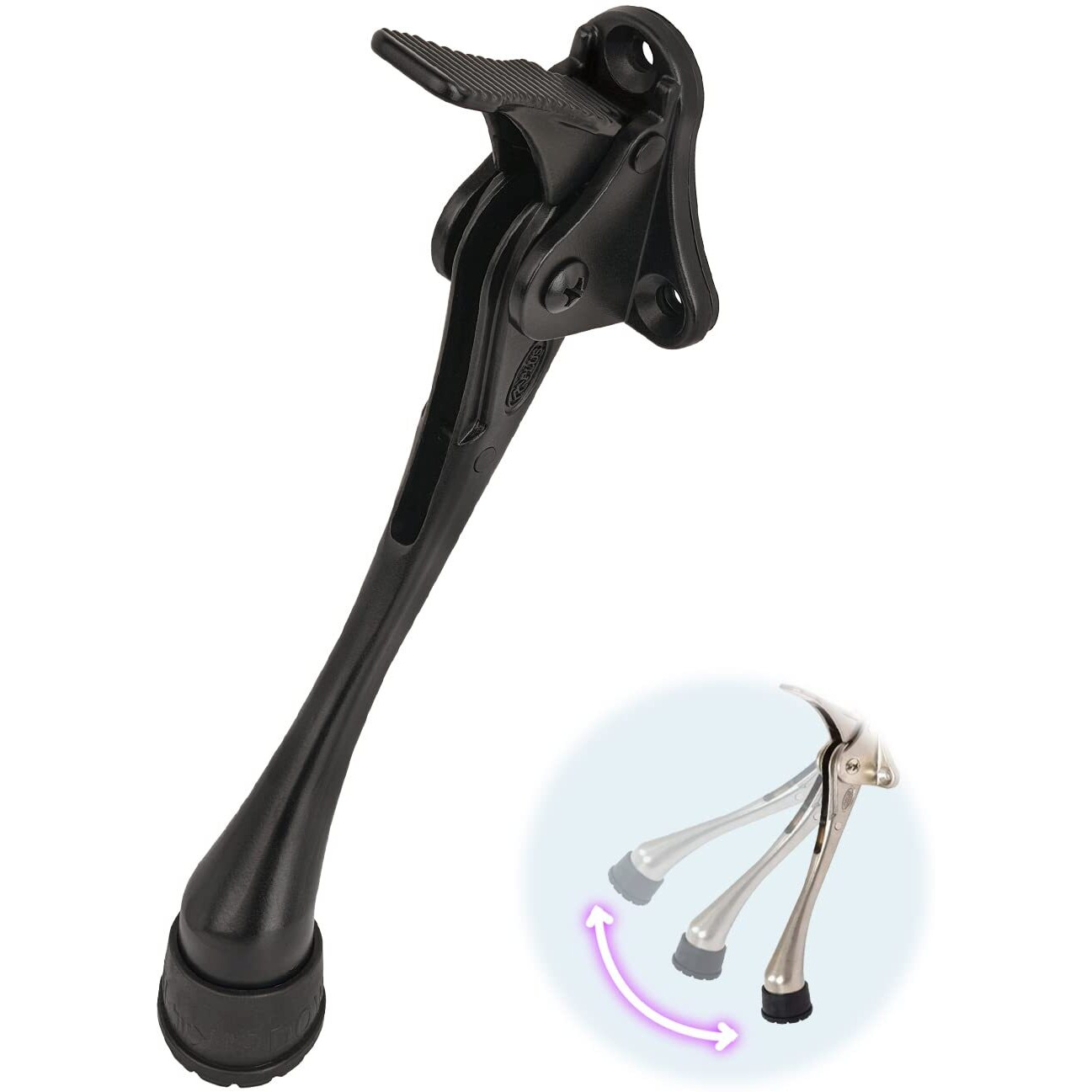 One Touch Kickdown Door Stopper, Door Holder, Heavy Duty Door Stops, Bottom Of Door, Height-Adjustable Rubber Tips By Hashi (Black 6 Inch X 1Pack)