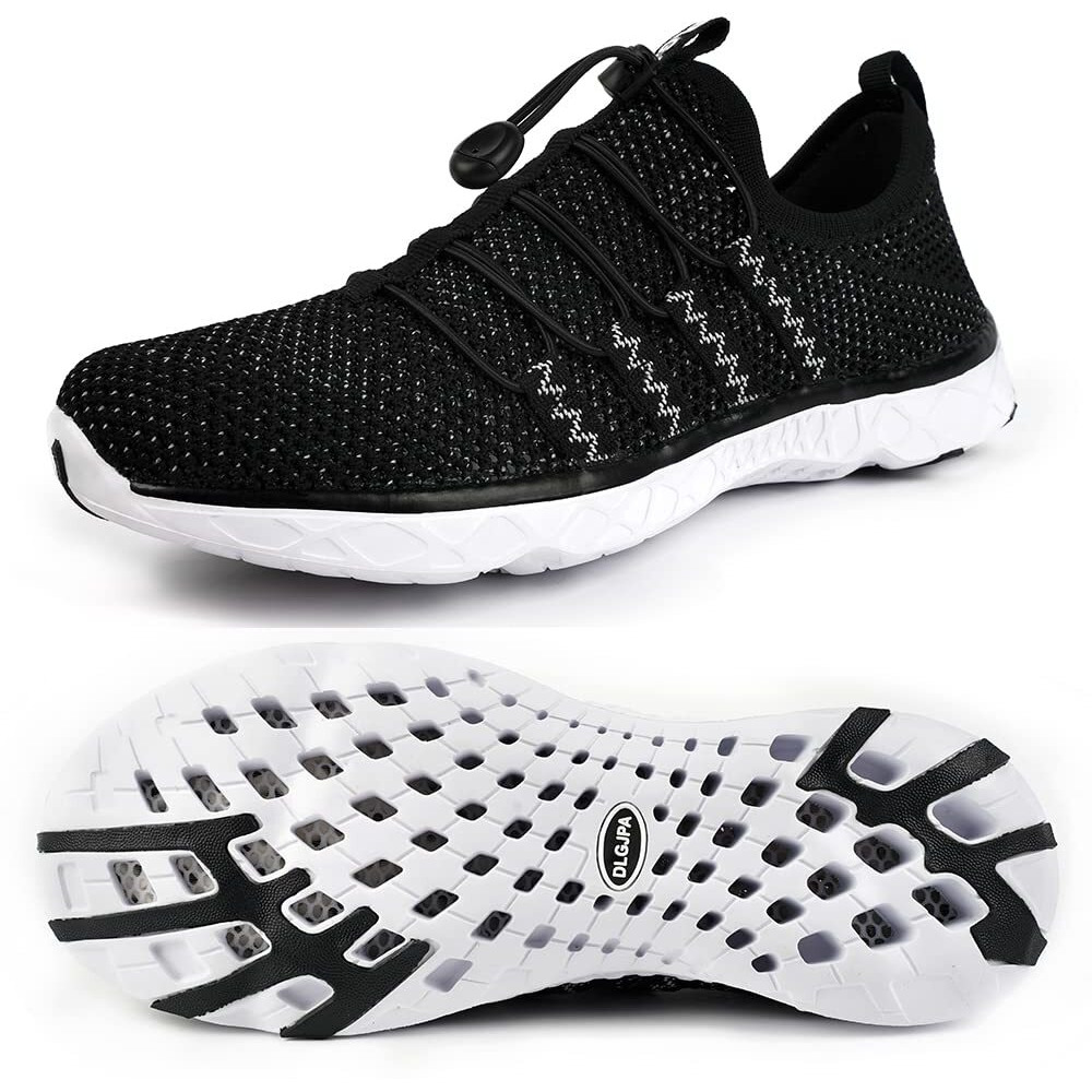 Dlgjpa Men's Quick Drying Water Shoes For Beach Or Water Sports Lightweight Slip On Walking Shoes Blackwhite 8.5