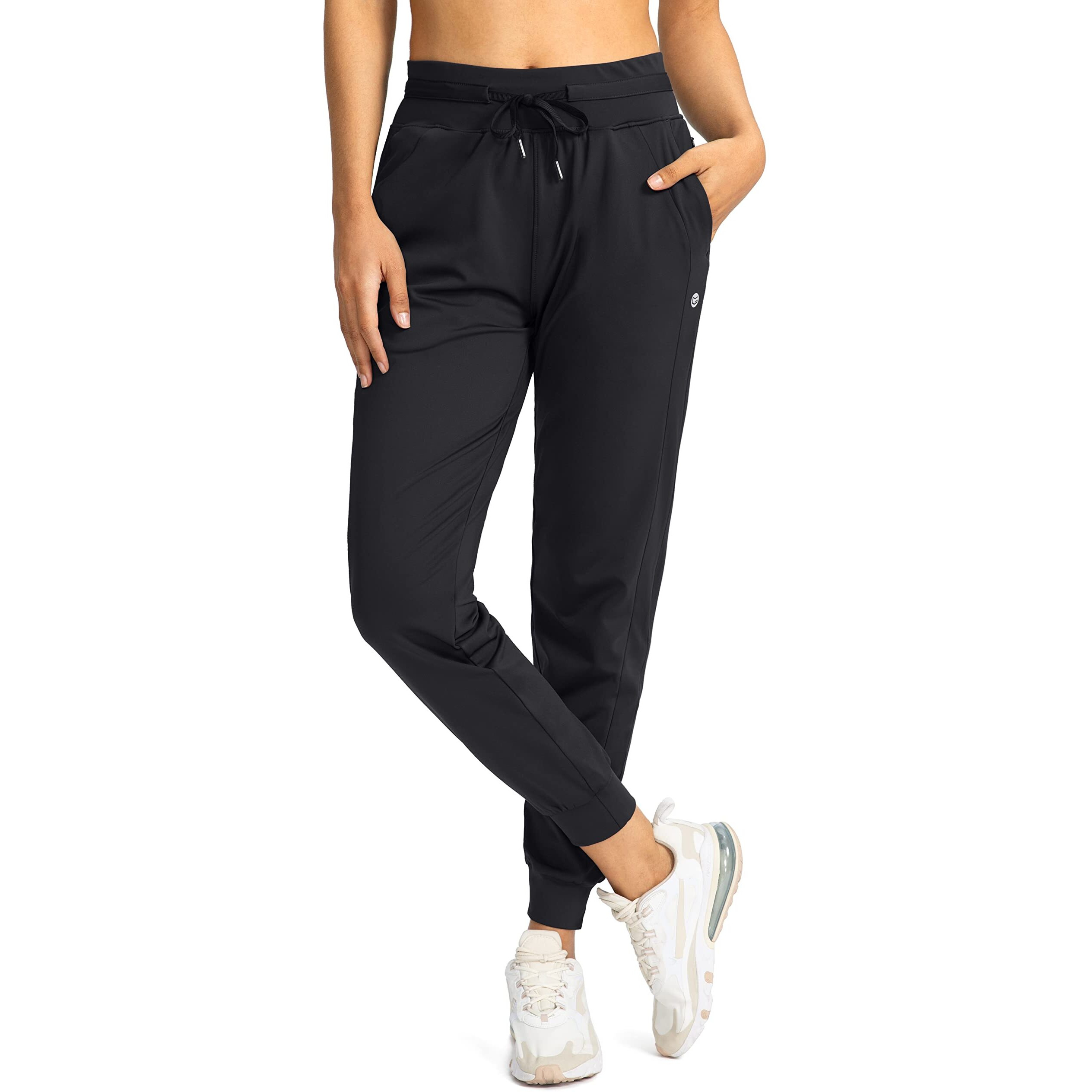 G Gradual Women's Joggers Pants With Zipper Pockets High Waisted Athletic Tapered Sweatpants For Women Workout Lounge (Black, X-Large)