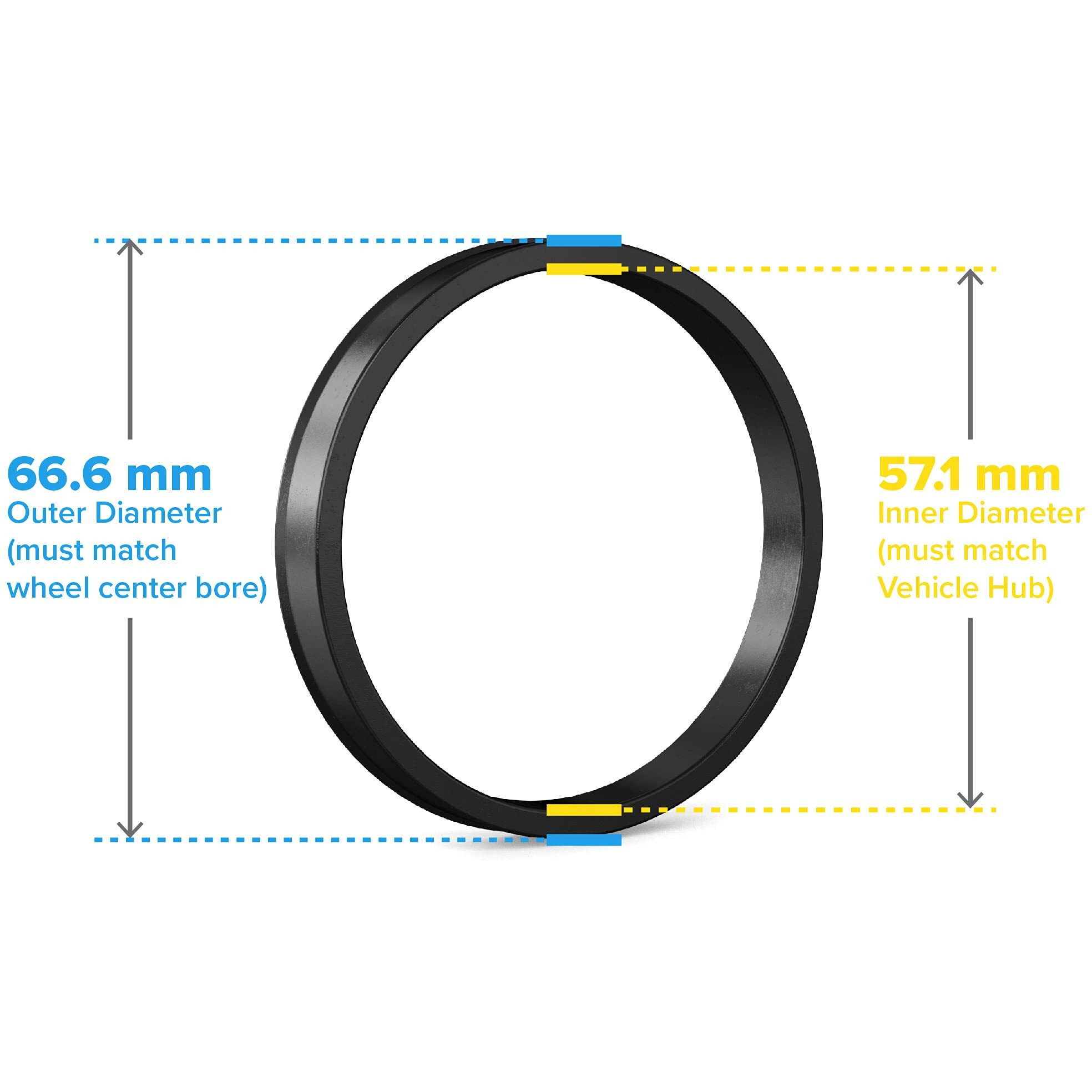Stancemagic Hubcentric Rings (Pk Of 4)-57.1Mm Id To 66.6Mm Od-Black Poly Carbon Plastic Hubrings-Compatible With Audi Volkswagen Vw Bmw Chrysler Dodge Pontiac With 57.1Mm Vehicle Hubs&66.6Mm Wheels