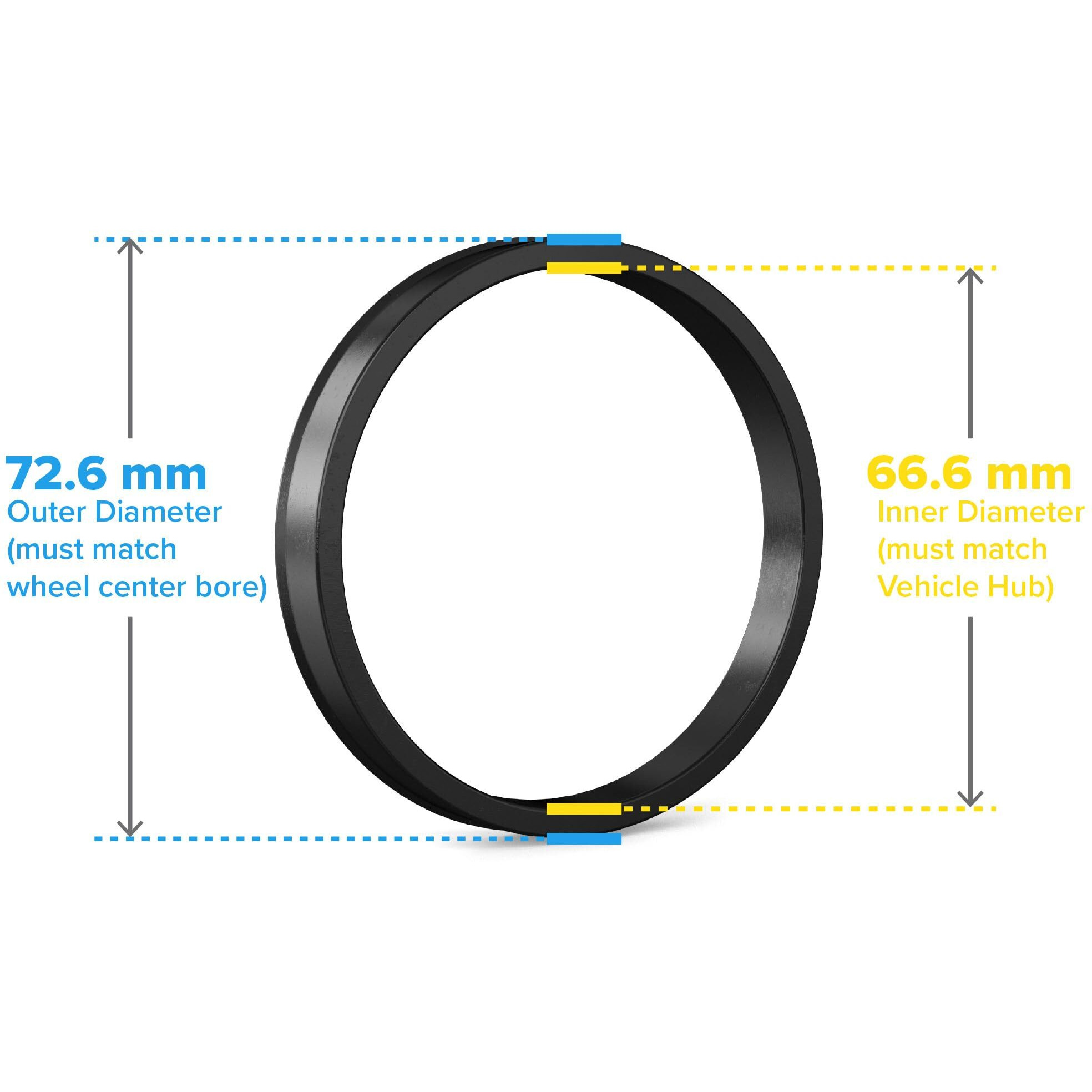Stancemagic Hubcentric Rings (Pack Of 4) - 66.6Mm Id To 72.6Mm Od - Black Poly Carbon Plastic Hubrings Hub - Compatible With Mercedes Benz Audi With 66.6Mm Vehicle Hubs And 72.6Mm Wheel Centerbore