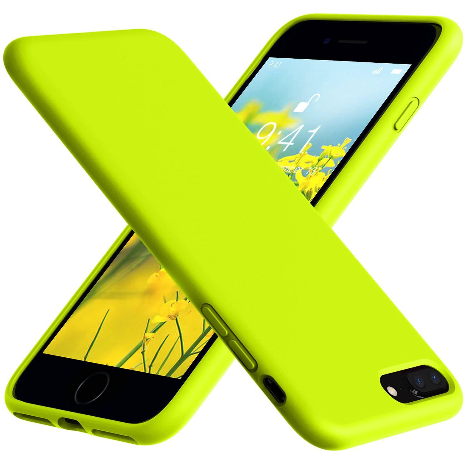Vooii For Iphone 8 Plus Case, Iphone 7 Plus Case, Soft Silicone Gel Rubber Bumper Case Microfiber Lining Hard Shell Shockproof Full-Body Protective Case For Iphone 7 Plus /8 Plus - Fluorescent Green