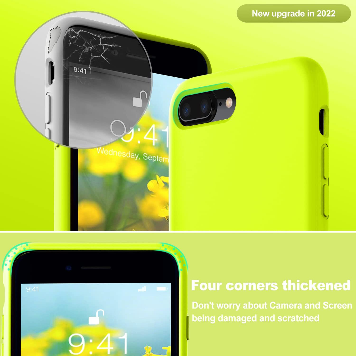 Vooii For Iphone 8 Plus Case, Iphone 7 Plus Case, Soft Silicone Gel Rubber Bumper Case Microfiber Lining Hard Shell Shockproof Full-Body Protective Case For Iphone 7 Plus /8 Plus - Fluorescent Green