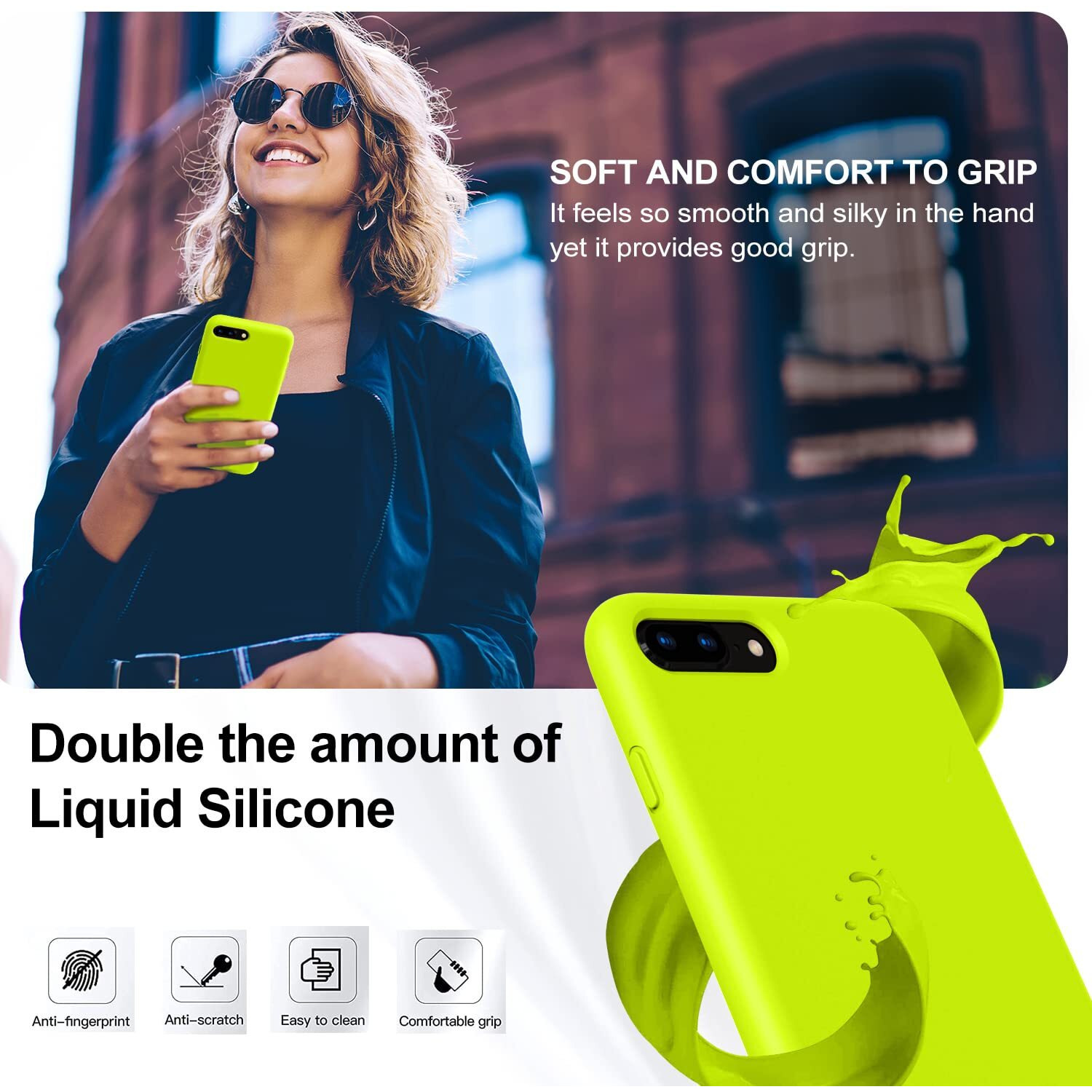 Vooii For Iphone 8 Plus Case, Iphone 7 Plus Case, Soft Silicone Gel Rubber Bumper Case Microfiber Lining Hard Shell Shockproof Full-Body Protective Case For Iphone 7 Plus /8 Plus - Fluorescent Green