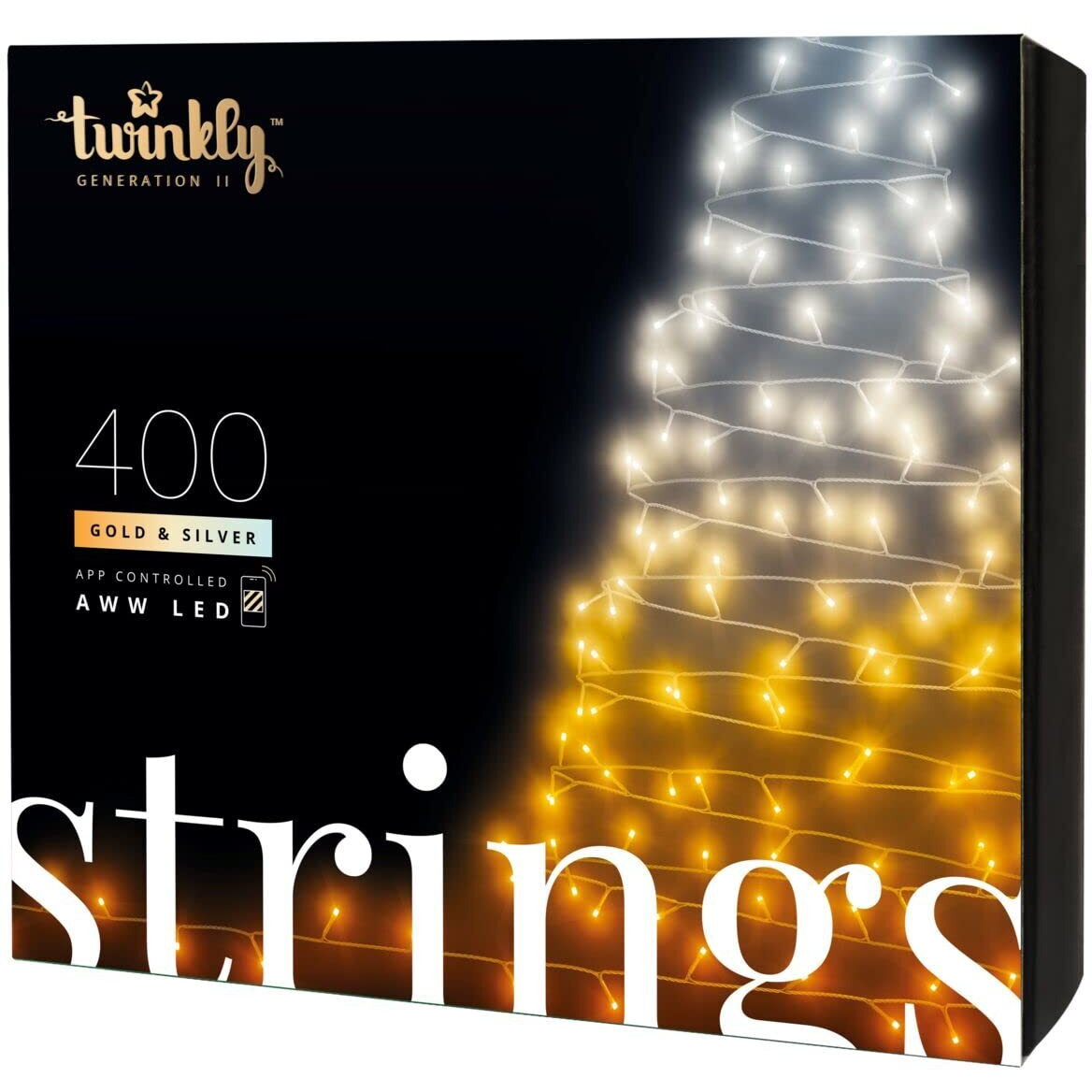 Twinkly Strings - App-Controlled Led Christmas Lights With 400 Aww (Amber, Warm White, Cool White) Leds. 105 Feet. Green Wire. Indoor And Outdoor Smart Lighting Decoration