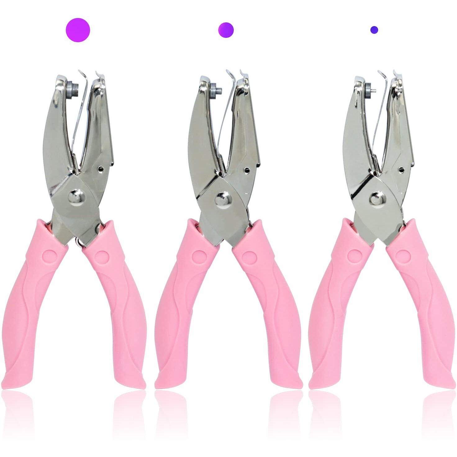 Cheemuii 3 Pieces Metal Handheld Paper Punch Single-Hole Tag Punch Set With Plastic Handle For Circle Holes For Diy Craft Tag