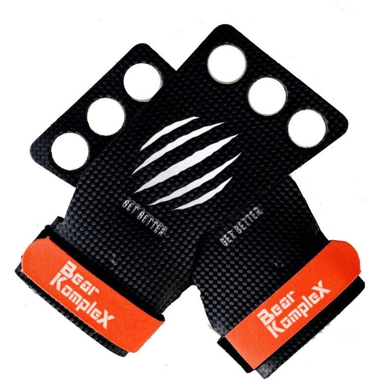 Bear Komplex 3 & 2 Hole Carbon Hand Grips For Gymnastics & Crossfit, Pull-Ups, Weight Lifting. Wods W, Wrist Straps. Comfort & Support-Hand Protection From Rips & Blisters. (X-Large, 3-Hole)