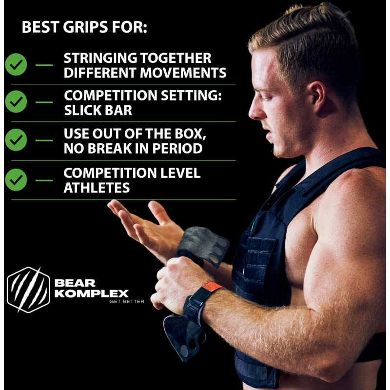 Bear Komplex 3 & 2 Hole Carbon Hand Grips For Gymnastics & Crossfit, Pull-Ups, Weight Lifting. Wods W, Wrist Straps. Comfort & Support-Hand Protection From Rips & Blisters. (X-Large, 3-Hole)