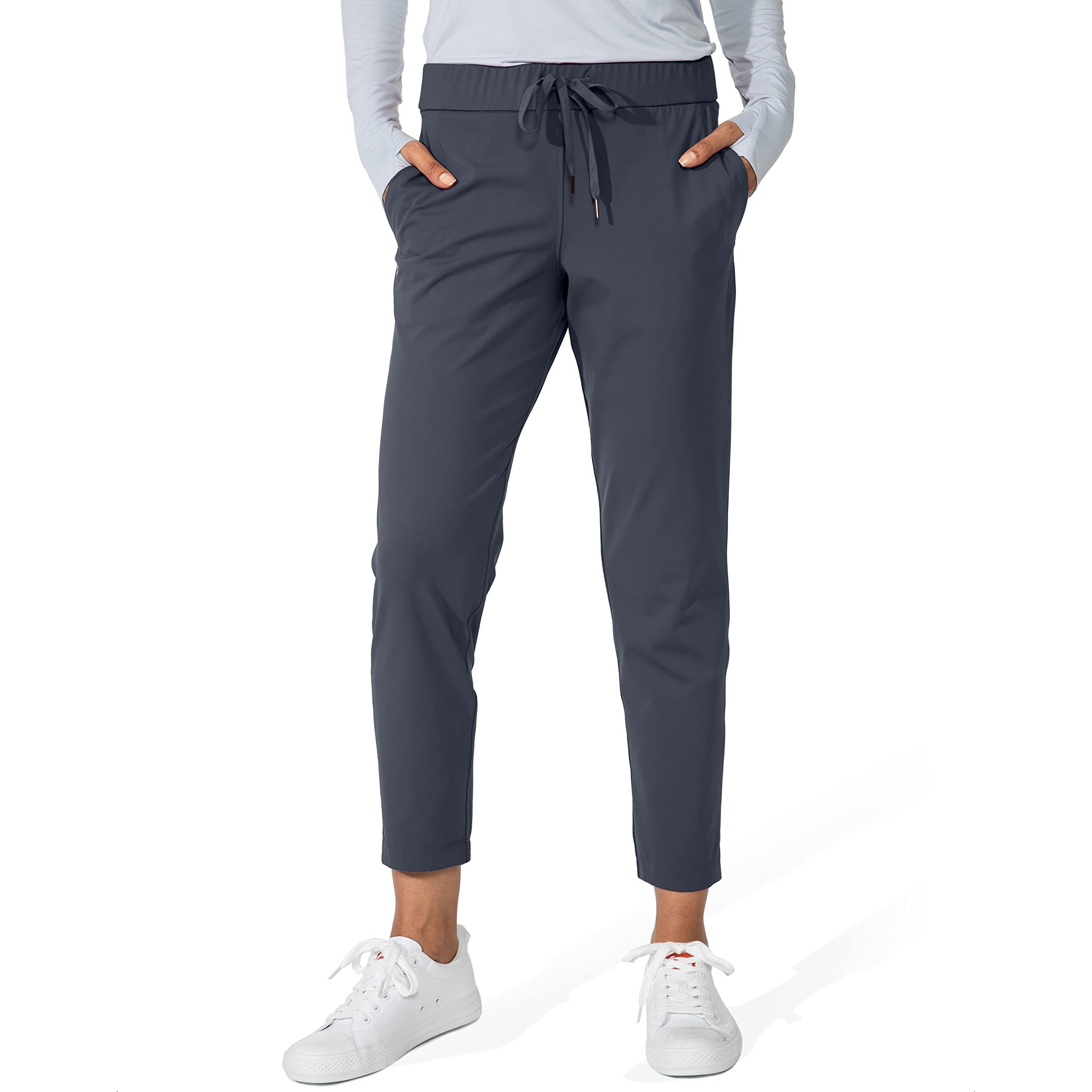 G Gradual Women's Pants With Deep Pockets 7/8 Stretch Sweatpants For Women Athletic, Golf, Lounge, Work (Dark Grey, Large)