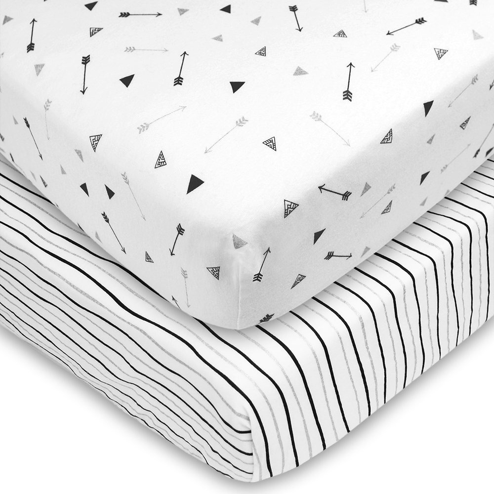 American Baby Company 2 Pack Printed 100% Natural Cotton Jersey Knit Fitted Pack N Play Playard Sheet, Silver Black Arrow, Soft Breathable, For Boys And Girls , 27 X 39 Inch (Pack Of 2)