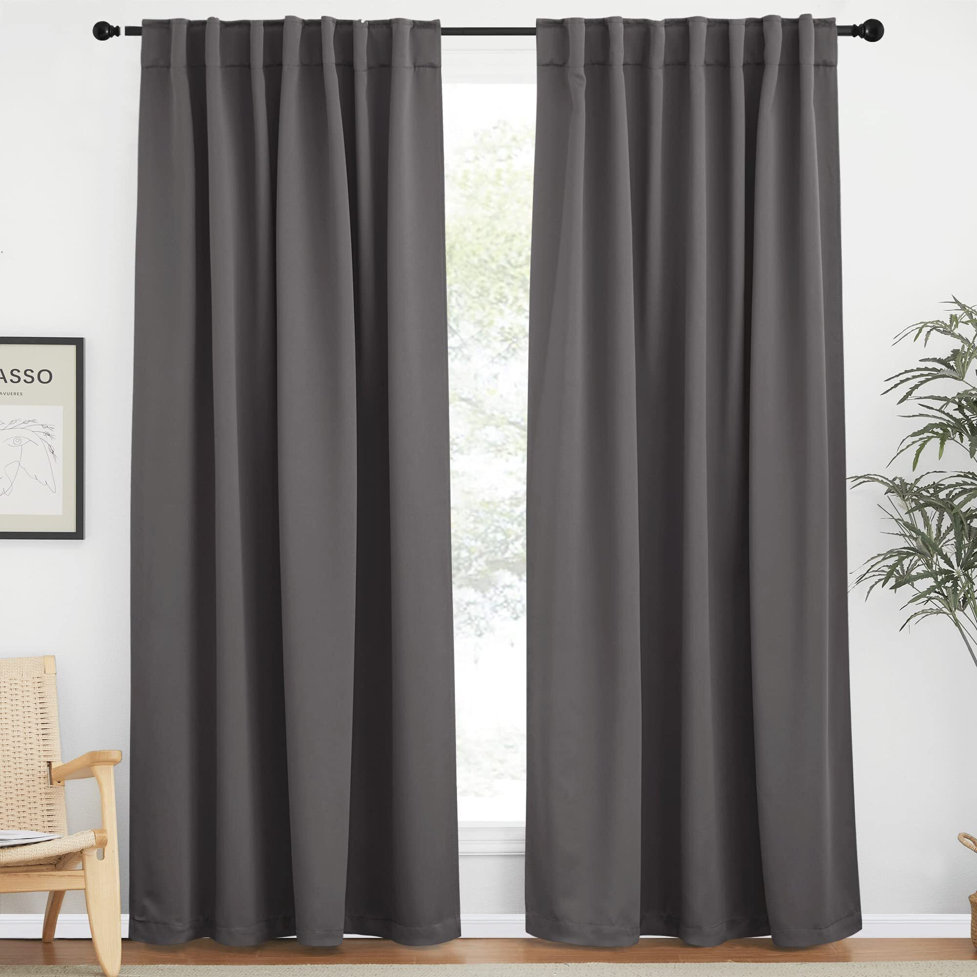 Nicetown Blackout Curtain Panels Window Draperies - (Grey Color) 62X84 Inch, 2 Pieces, Privacy Blackout Cloth Fabric, Living Bedroom Room Divider/Sliding Patio Decor Window Curtains