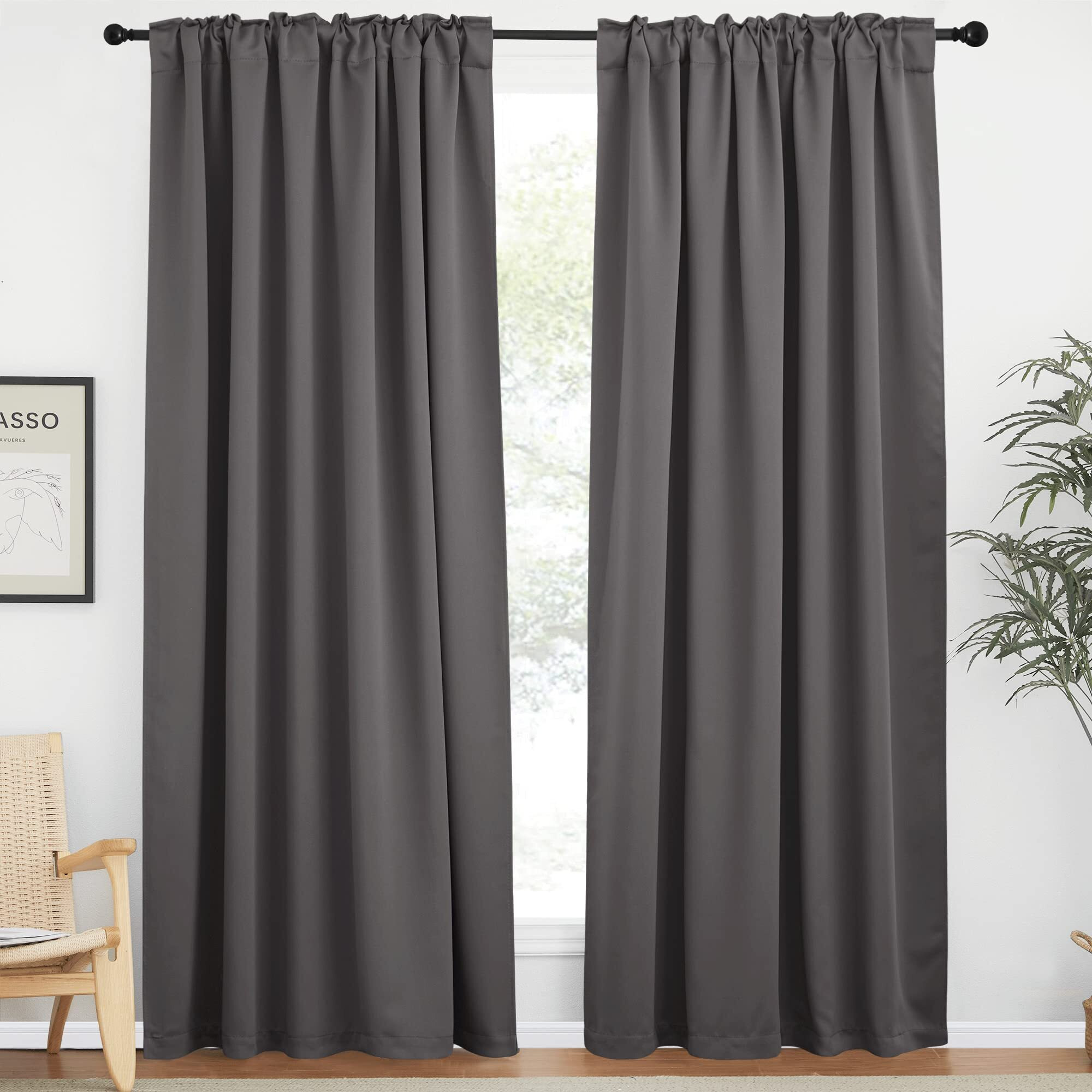 Nicetown Blackout Curtain Panels Window Draperies - (Grey Color) 62X84 Inch, 2 Pieces, Privacy Blackout Cloth Fabric, Living Bedroom Room Divider/Sliding Patio Decor Window Curtains