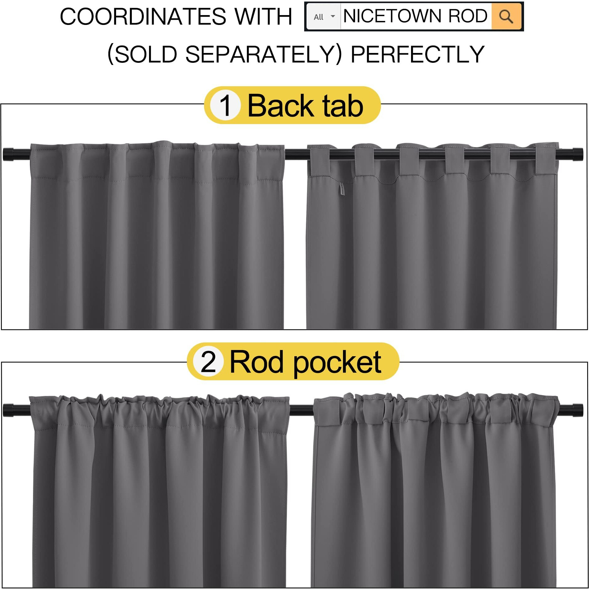 Nicetown Blackout Curtain Panels Window Draperies - (Grey Color) 62X84 Inch, 2 Pieces, Privacy Blackout Cloth Fabric, Living Bedroom Room Divider/Sliding Patio Decor Window Curtains