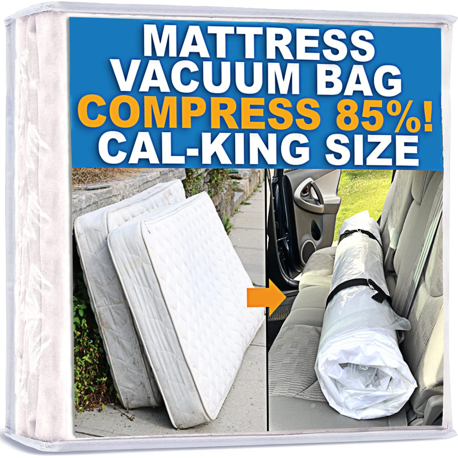 Mattress Vacuum Bag, Sealable Bag For Memory Foam Or Inner Spring Mattresses, Compression And Storage For Moving And Returns, Leakproof Valve And Double Zip Seal (Cal-King)