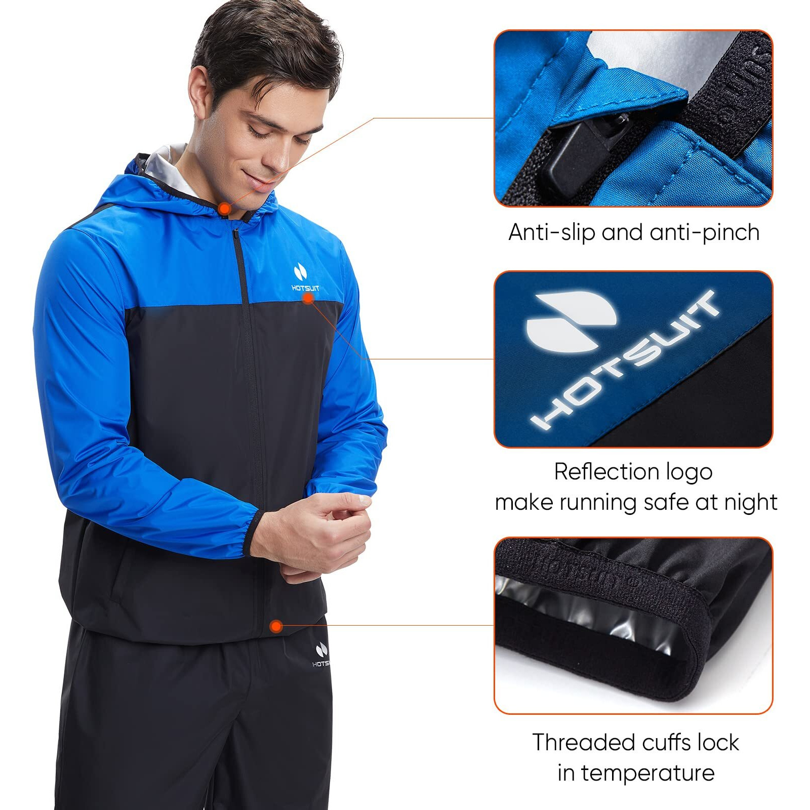 Hotsuit Sauna Suit For Men Sweat Suits Gym Workout Exercise Sauna Jacket Pant Full Body, Blue, 2Xl