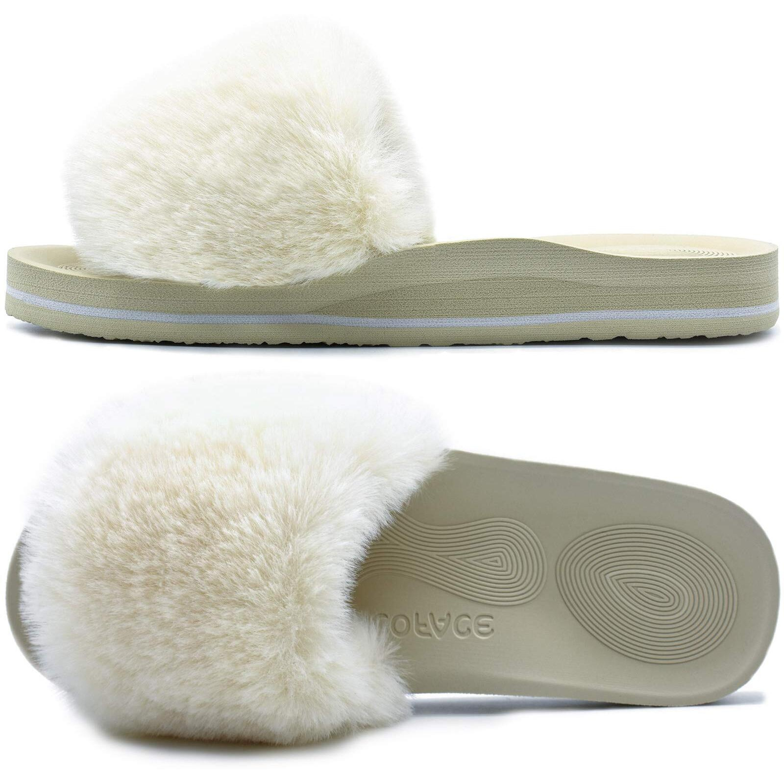 Coface Womens Slides Fuzzy House Slippers For Women Open Toe Fluff Slippers With Arch Support Plantar Fasciitis Orthotic Slippers Women House Shoes Indoor Size 10