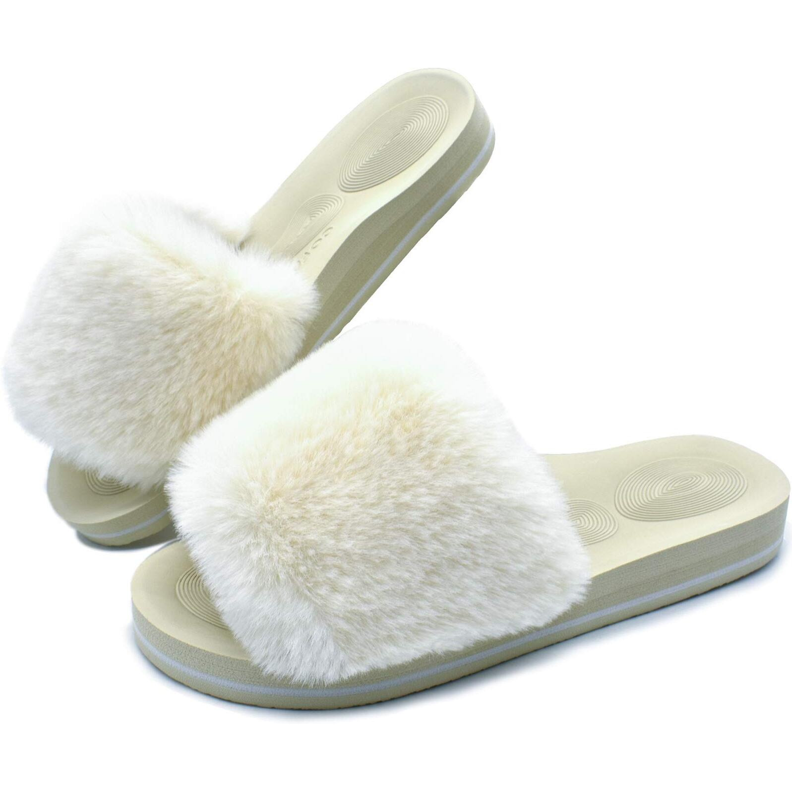 Coface Womens Slides Fuzzy House Slippers For Women Open Toe Fluff Slippers With Arch Support Plantar Fasciitis Orthotic Slippers Women House Shoes Indoor Size 10