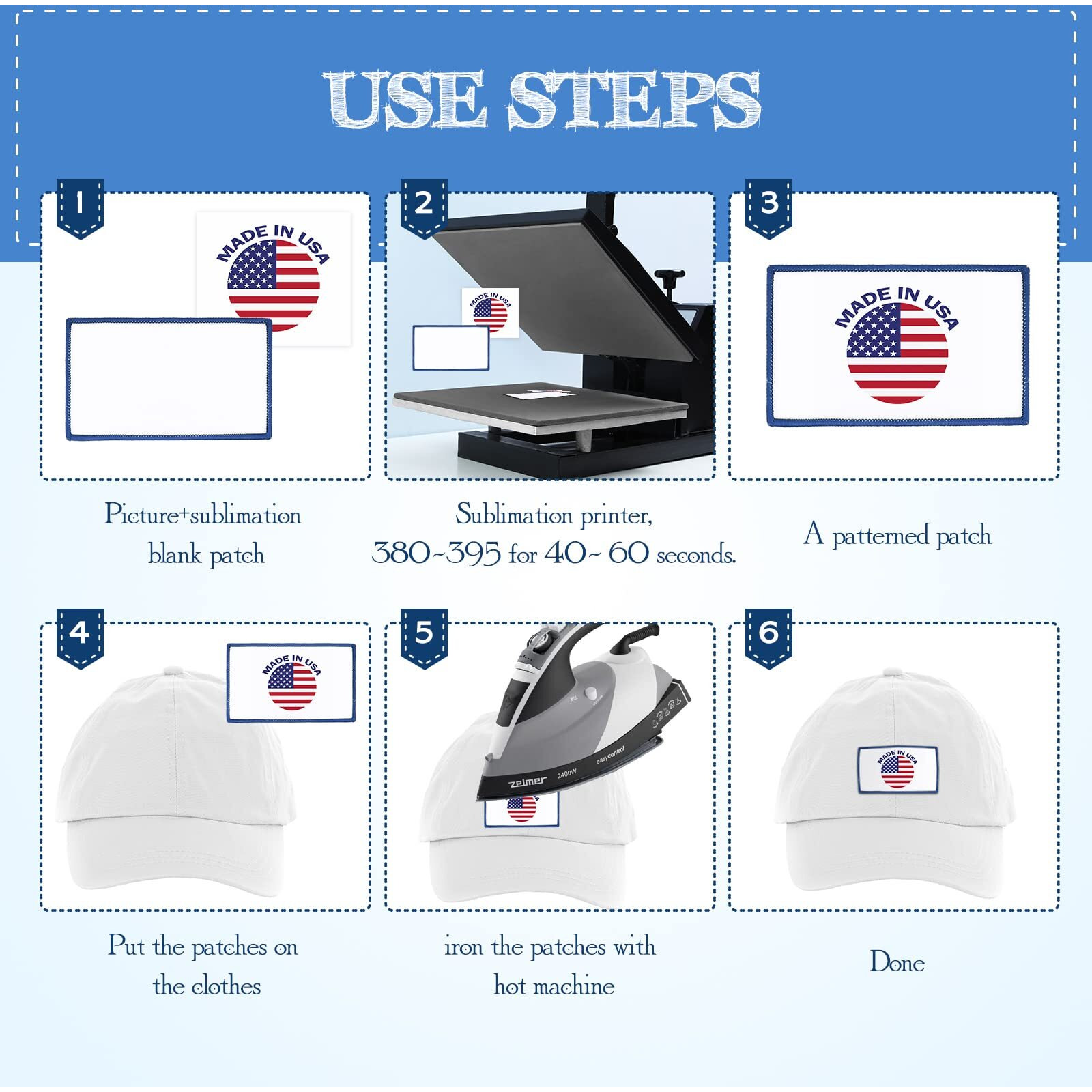 30 Pieces Sublimation Patches Fabric Iron-On Blank Patches 3 Shapes Repair Embroidery Sublimation Blank Hat Embroidery For Diy Crafts, Caps Clothes Shoes Bags Backpacks Uniforms(Black And Blue Frame)