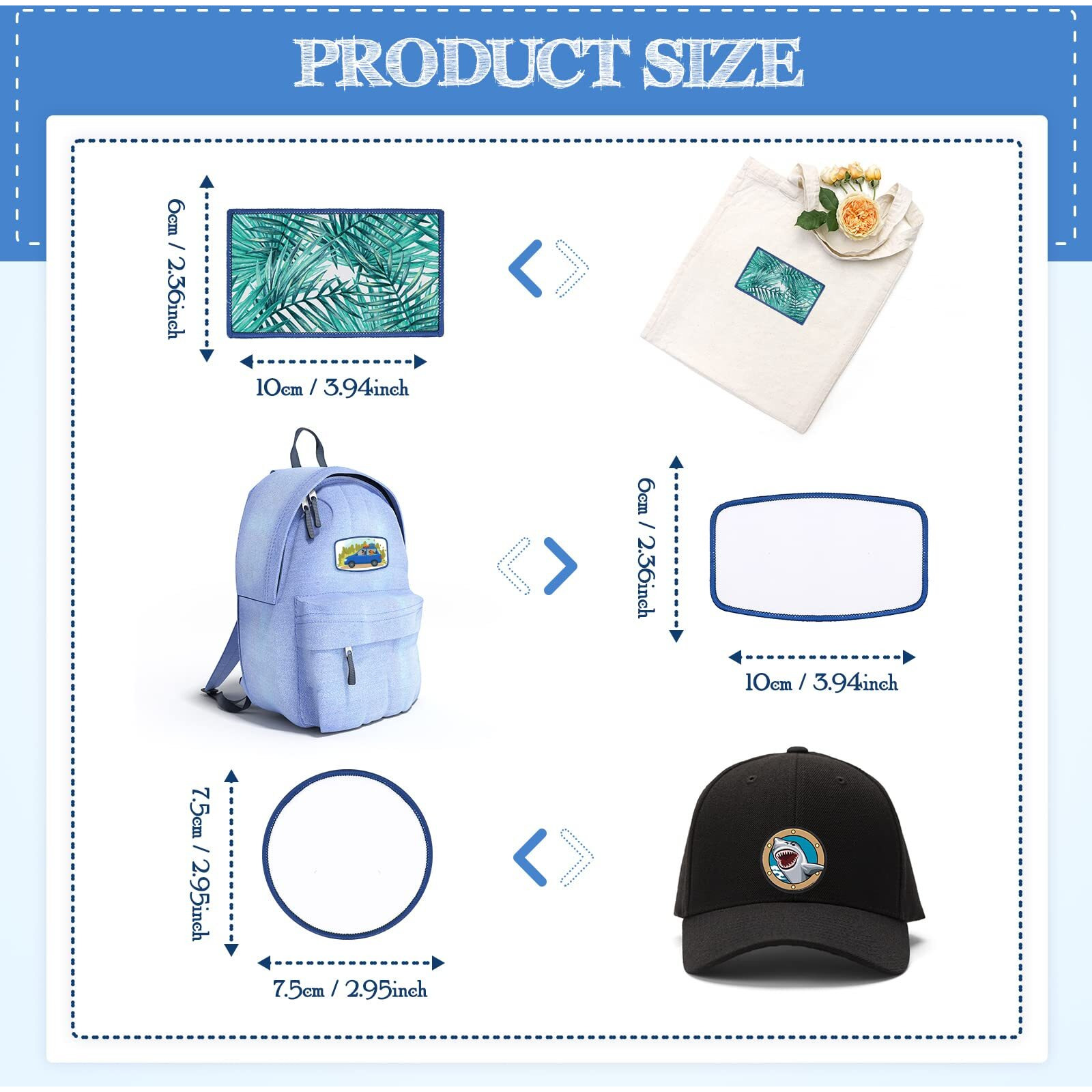 30 Pieces Sublimation Patches Fabric Iron-On Blank Patches 3 Shapes Repair Embroidery Sublimation Blank Hat Embroidery For Diy Crafts, Caps Clothes Shoes Bags Backpacks Uniforms(Black And Blue Frame)