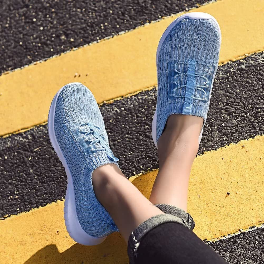 Tiosebon Women's Lightweight Casual Walking Athletic Shoes Breathable Running Slip-On Sneakers For Jogging Workout 10.5 Us Light Blue