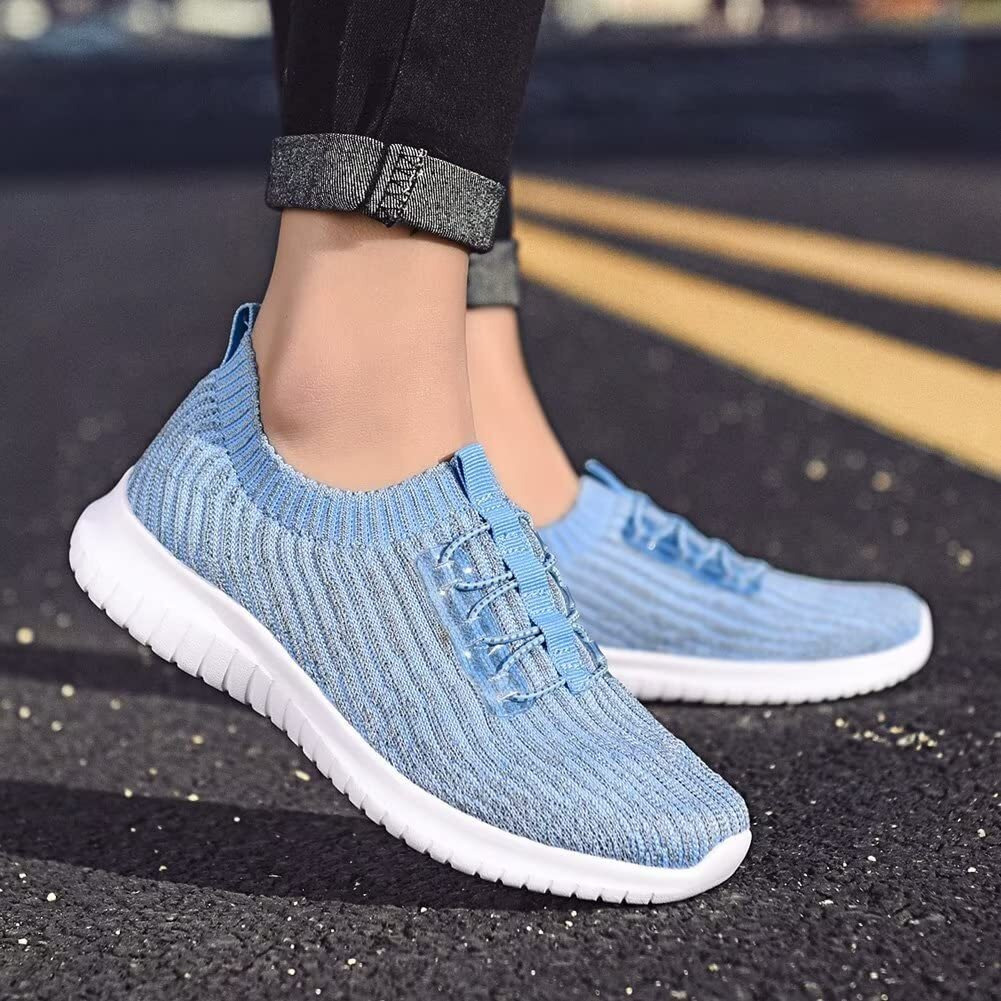 Tiosebon Women's Lightweight Casual Walking Athletic Shoes Breathable Running Slip-On Sneakers For Jogging Workout 10.5 Us Light Blue