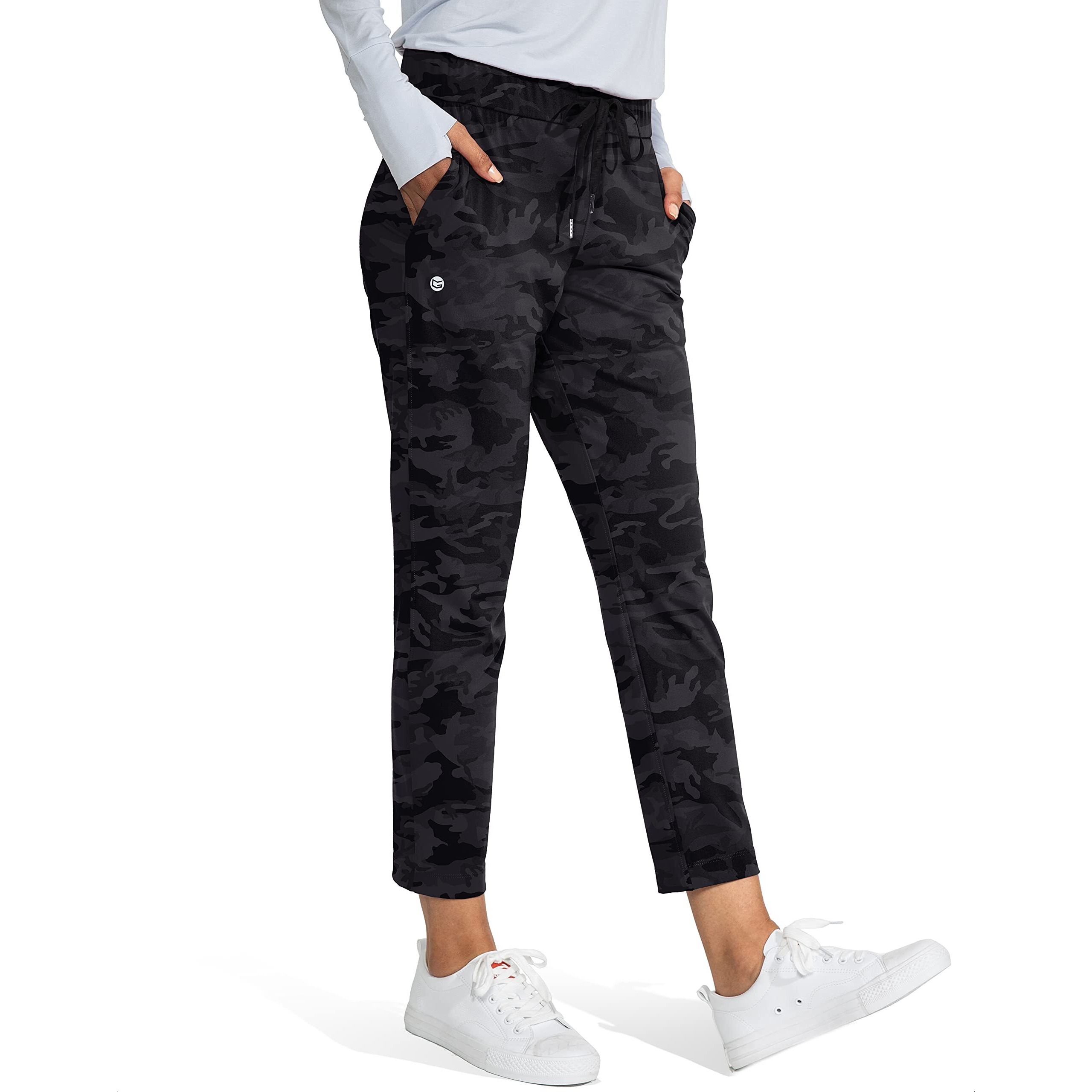 G Gradual Women's Pants With Deep Pockets 7/8 Stretch Sweatpants For Women Athletic, Golf, Lounge, Work (Black Camo, X-Small)