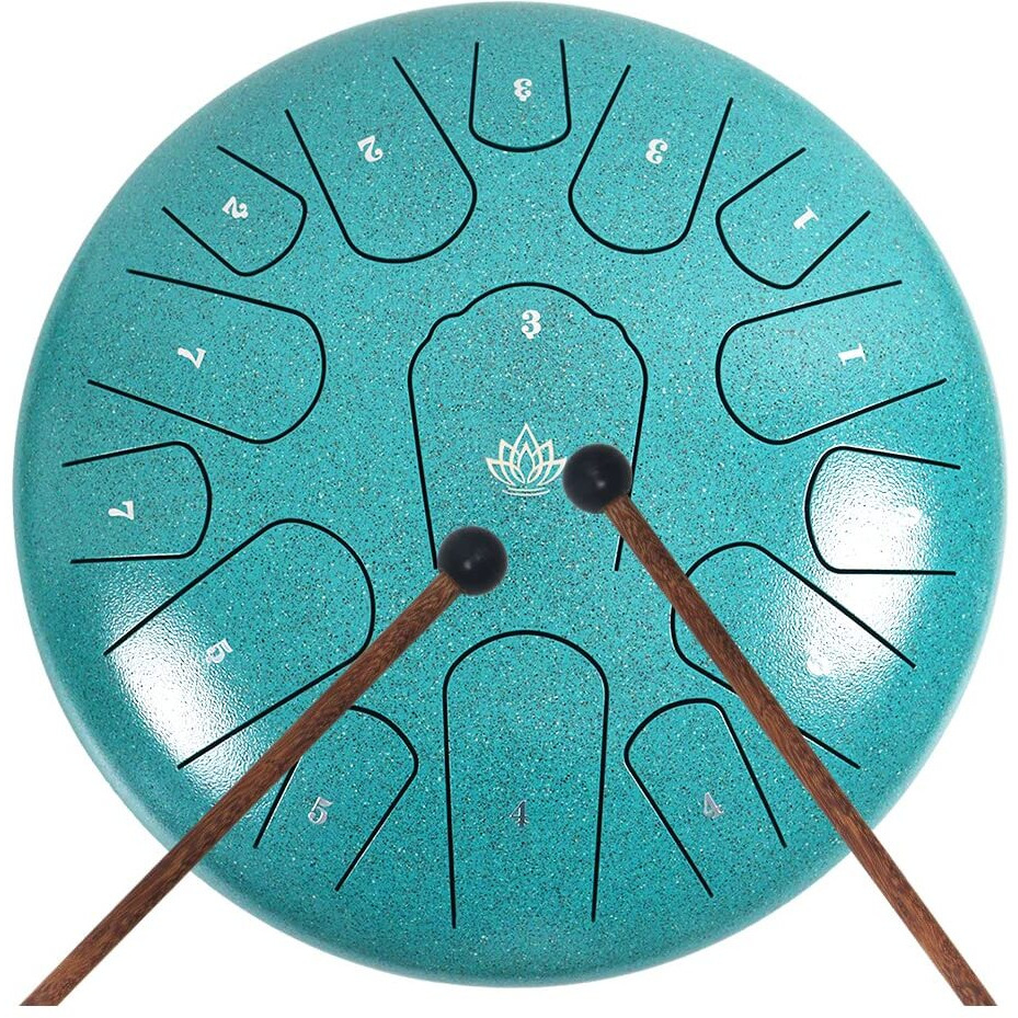 Yasisid Steel Tongue Drum 12 Inches 15 Notes Musical Instruments, Handpan Drum Percussion Instrument With Soft Bag, Music Book And 2 Mallets For Meditation Or Yoga (Green)