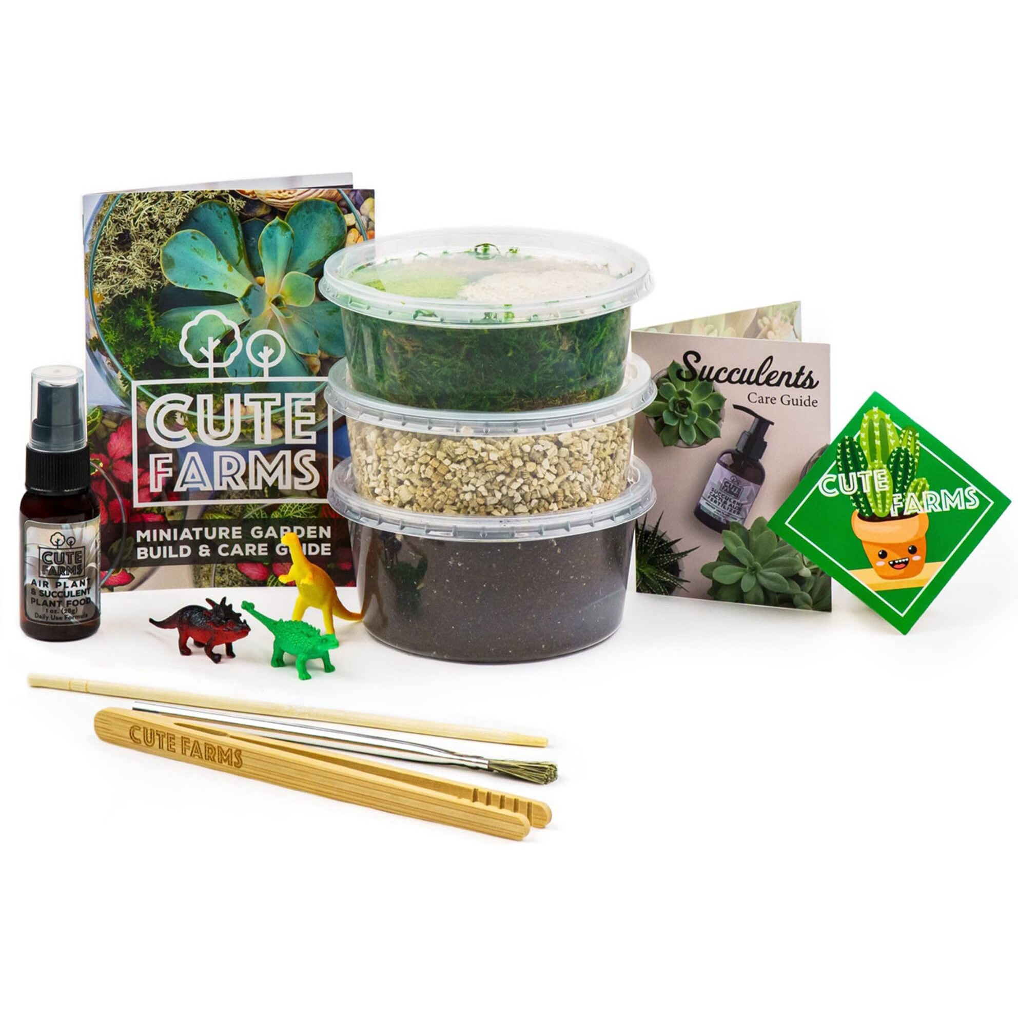 Cute Farms Terrarium Starter Kit | Moss, Vermiculite, Soil, Pebbles, Plant Food, Finishing Tools, Build And Care Guide | Diy Succulent Terrarium Kit For Adults And Kids (Small Kit)