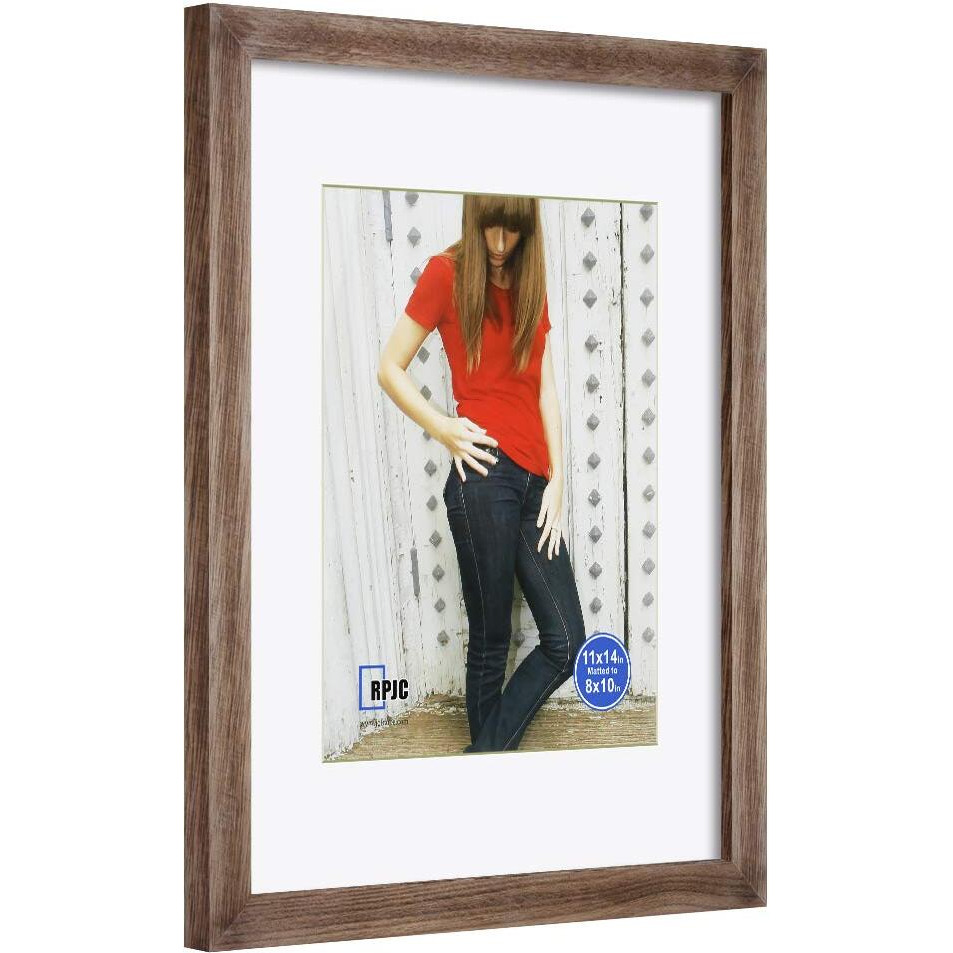 Rpjc 11X14 Inch Picture Frame Made Of Solid Wood And High Definition Glass Display Pictures 8X10 With Mat Or 11X14 Without Mat For Wall Mounting Photo Frame Carbonized