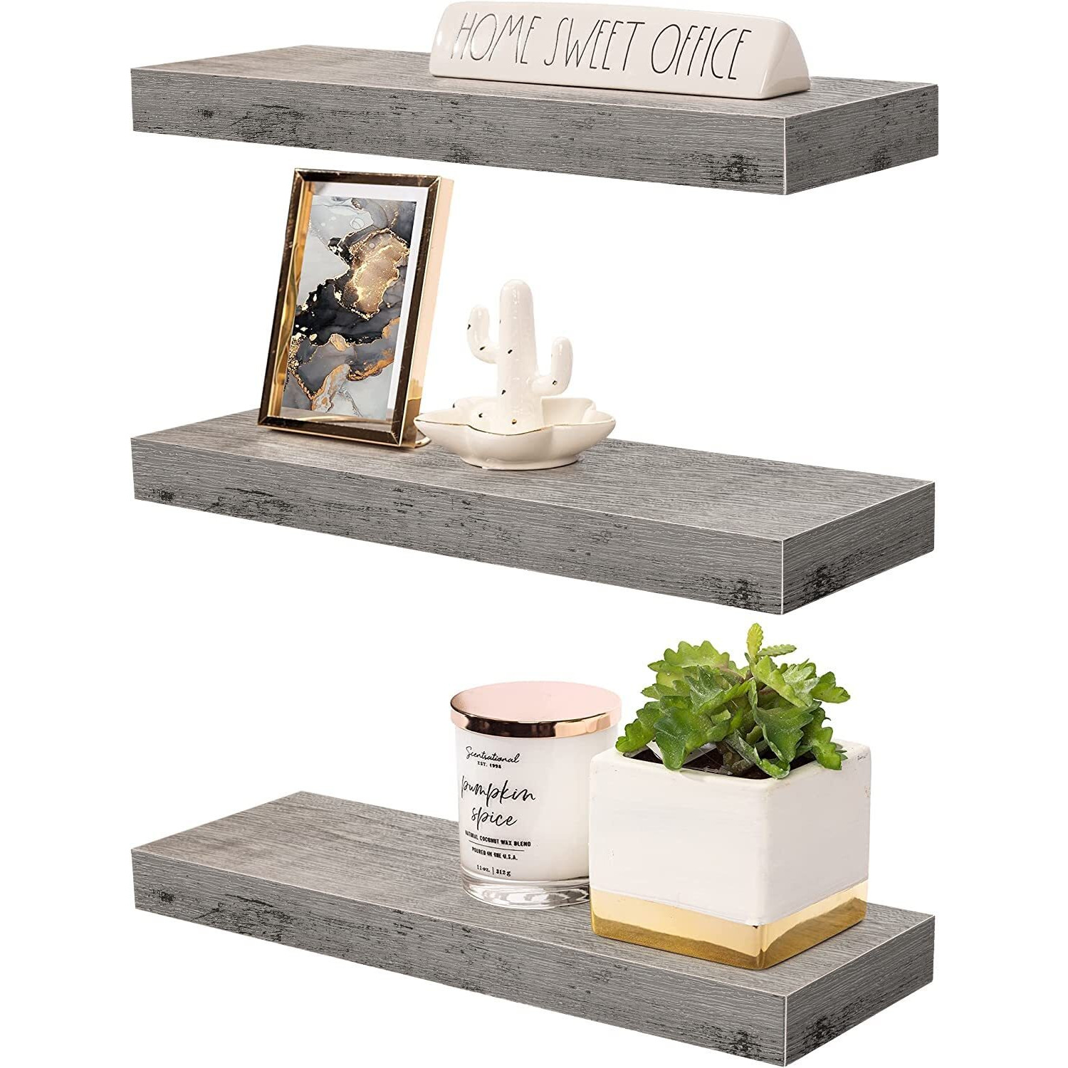 Sorbus Floating Shelf Set - Rustic Engineered Wood Hanging Rectangle Wall Shelves - Perfect For Home D